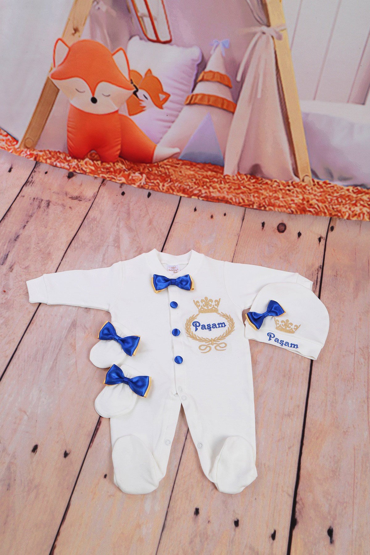 Lh3100 İsme Özel New Taç Nakışlı Hastane Çıkışı 3lü Set