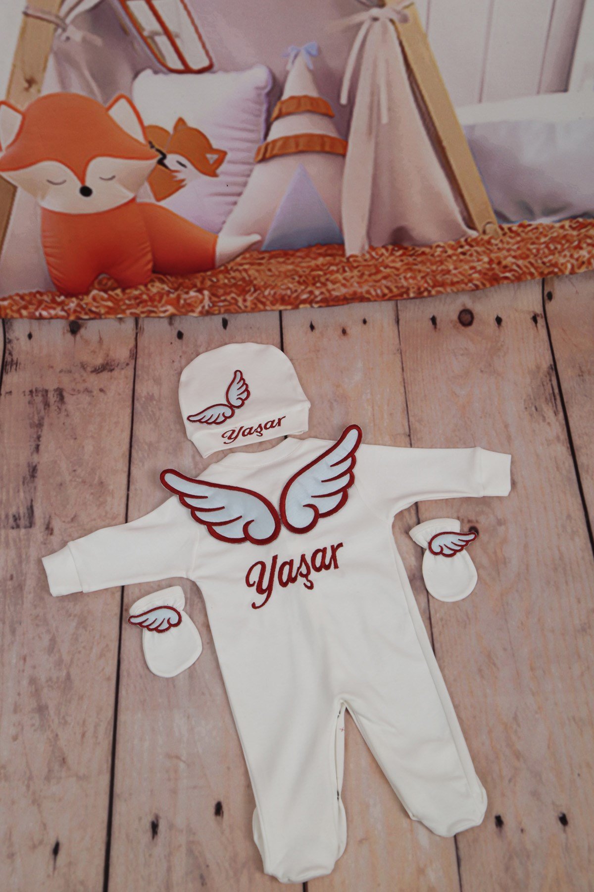 Lh3103 İsme Özel Kanatlı Hastane Çıkışı 3lü Set