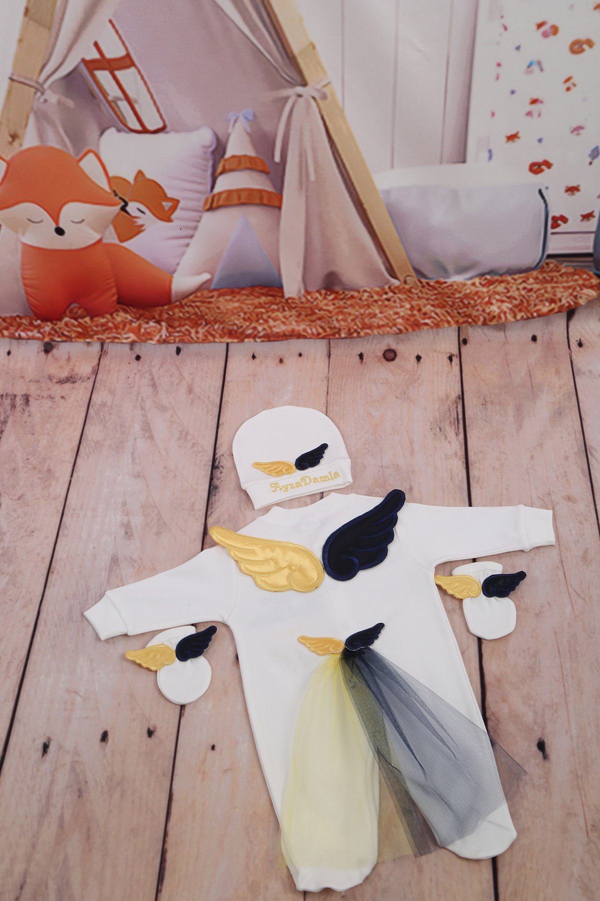 Lh3106 İsme Özel Kanatlı ve Tüllü Hastane Çıkışı 3lü Set