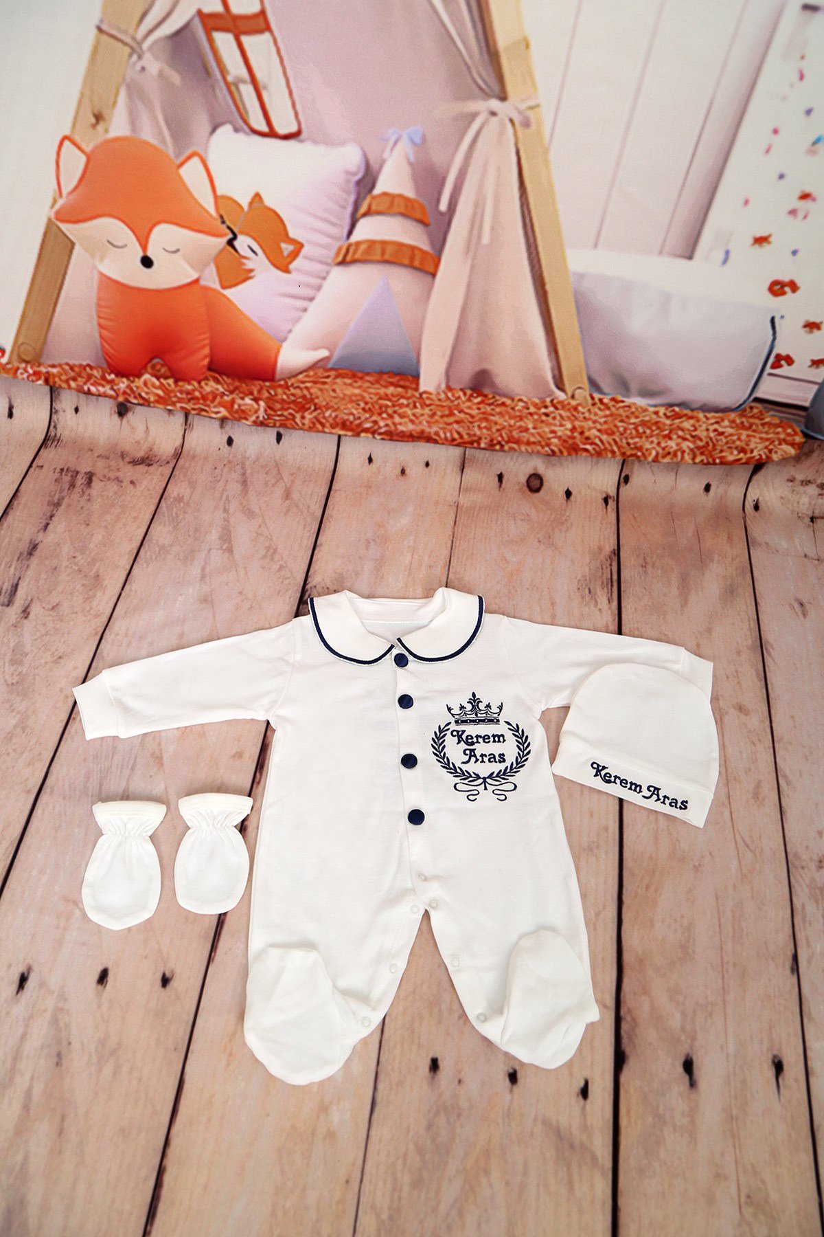 Lh4132 İsme Özel Yaka Detaylı Hastane Çıkışı 4'lü set