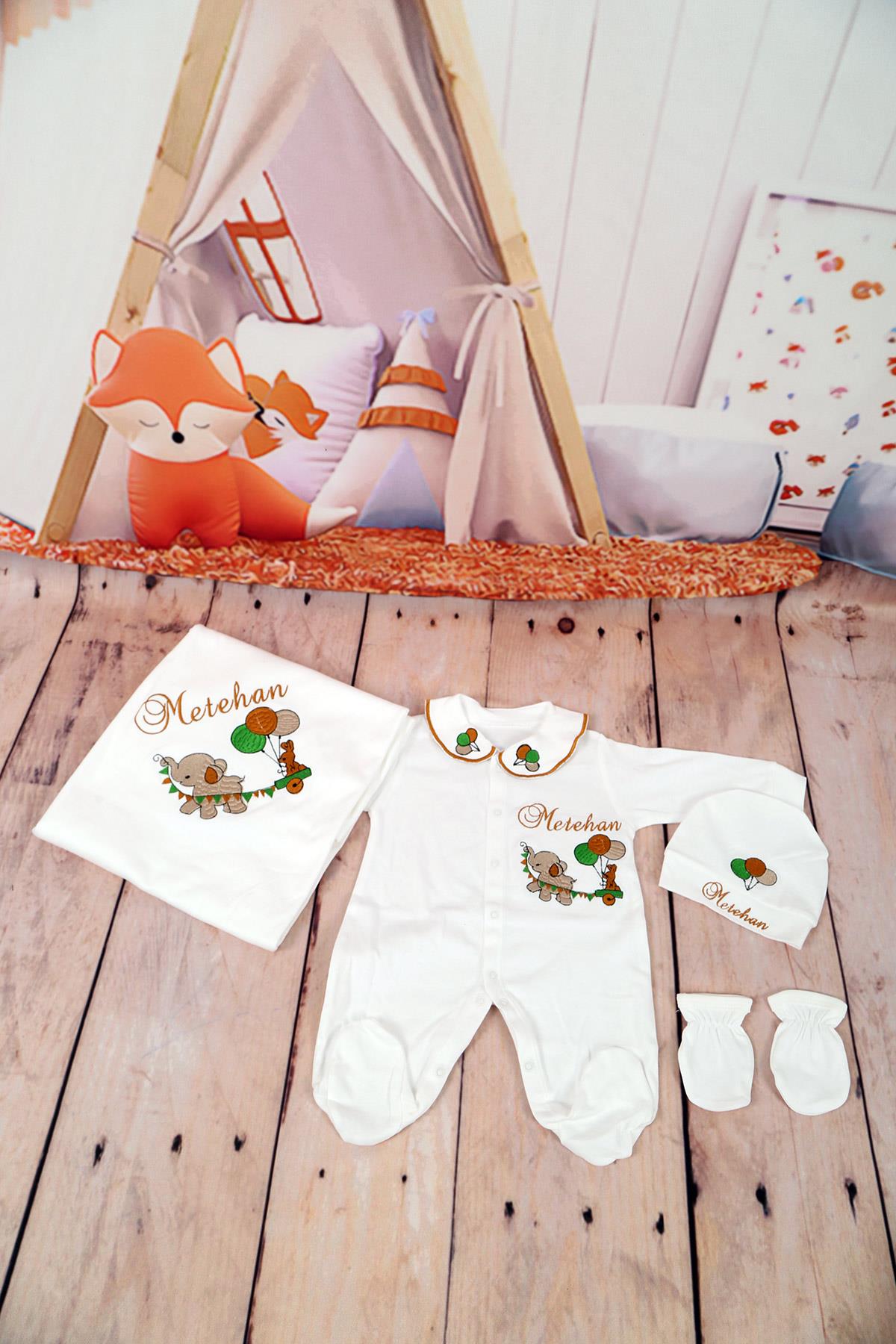 Lh4142 İsme Özel Balon Detaylı Nakışlı 4lü Hastane Çıkış Set