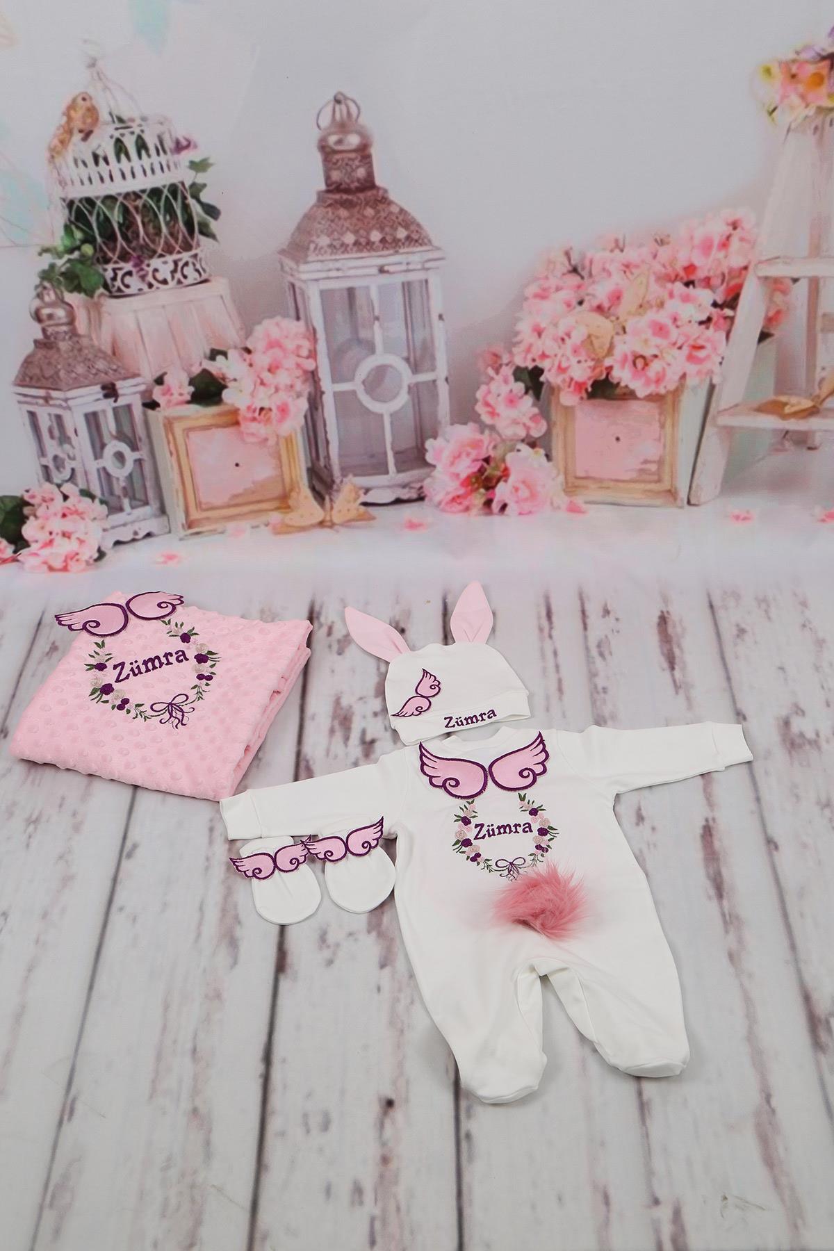 Lh4148 İsme Özel Nakışlı 4lü Hastane Çıkış Set