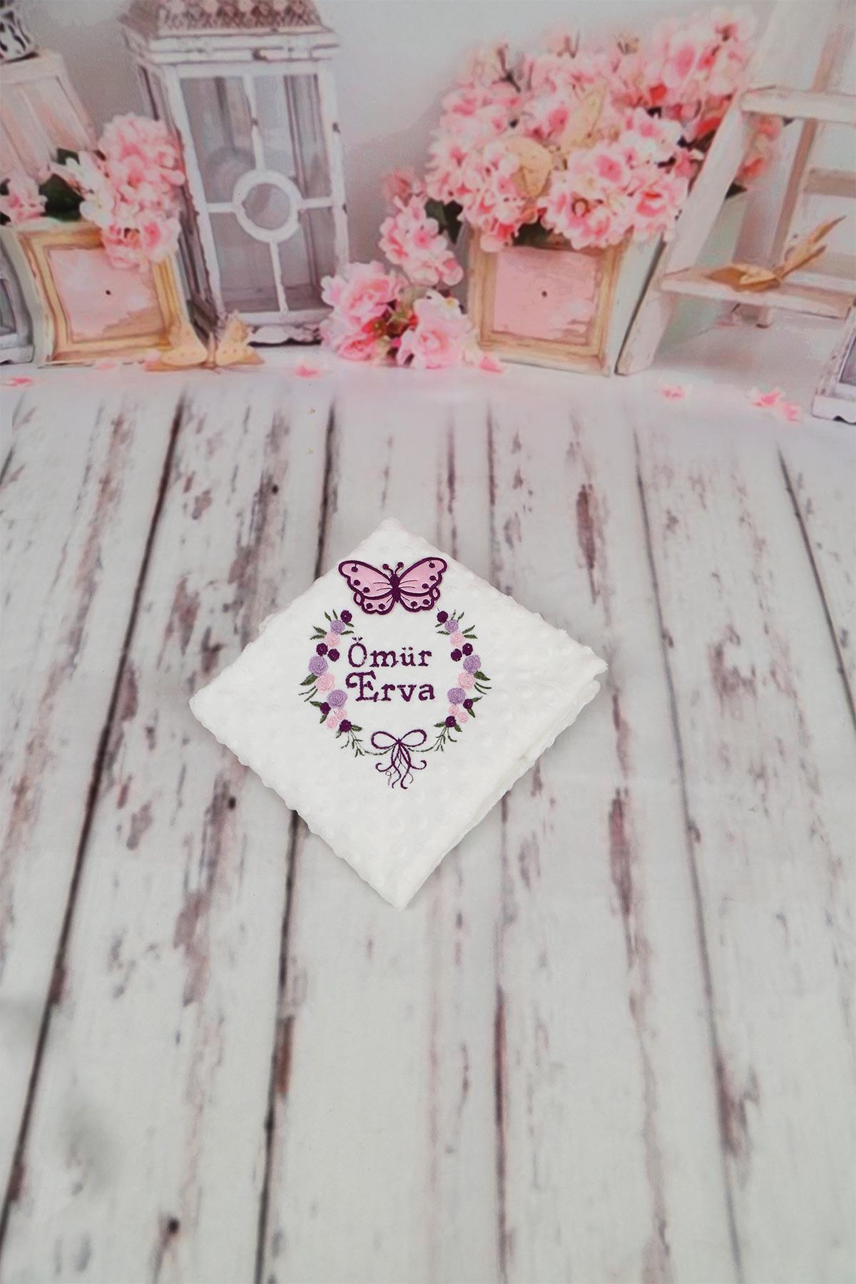 lh7065 isme özel Kelebekli Bebek Battaniyesi