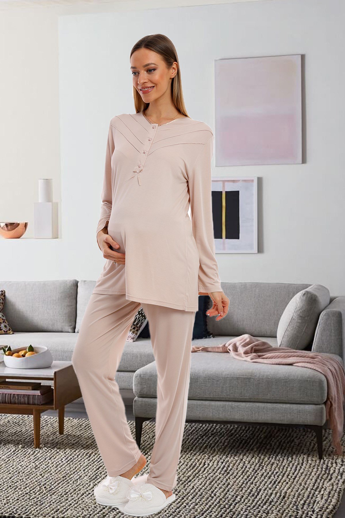Lohusa Hamile 1092 Sütlü Kahve Kolay Emzirme Özellikli Lohusa Pijama Takımı