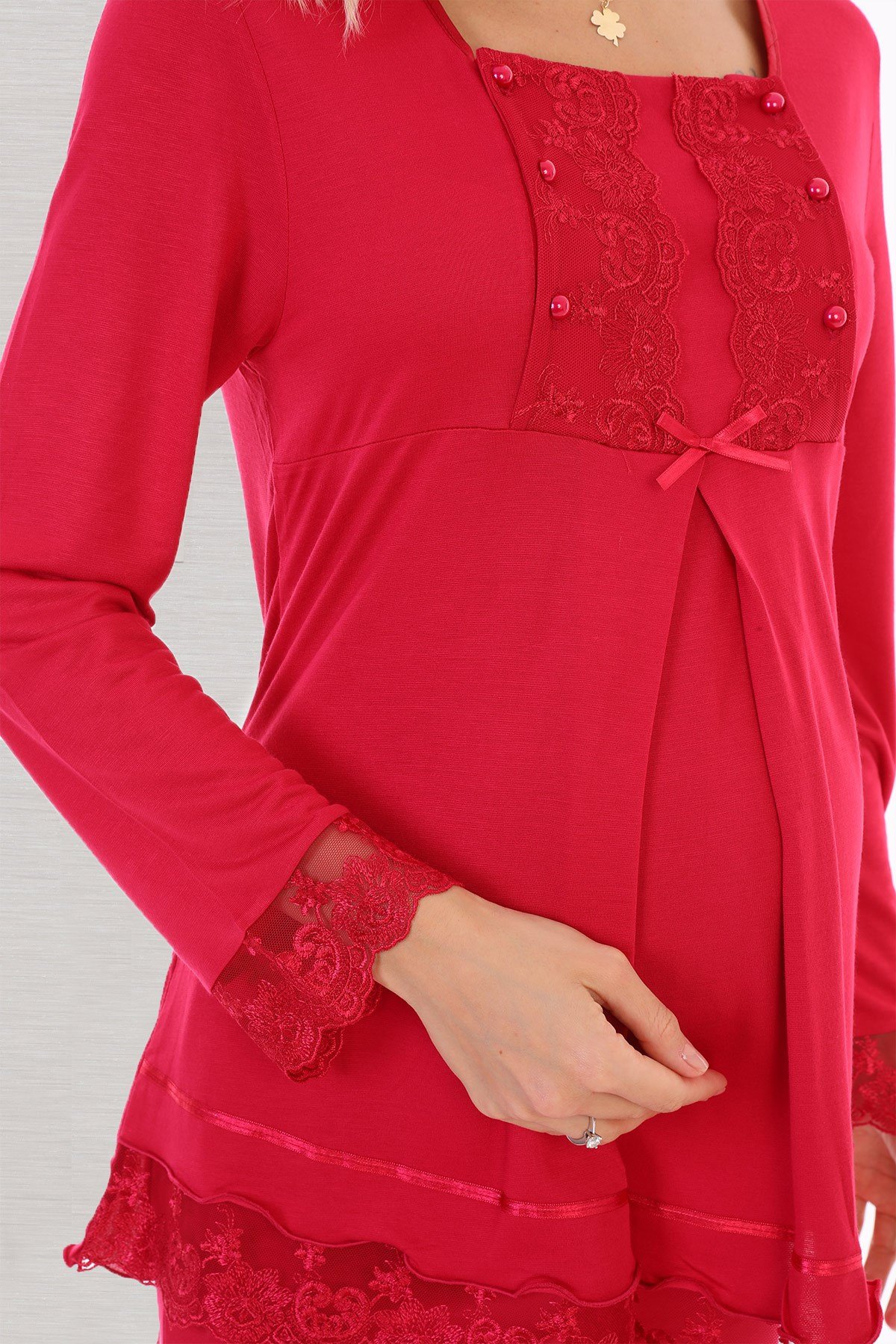 Lohusa Hamile 13045 Vişne Emzirme Özellikli Lohusa Pijama