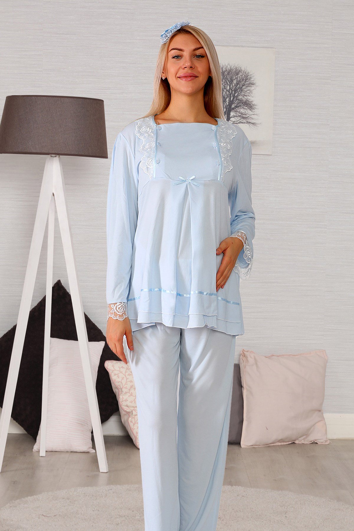 Lohusa Hamile 20124 Mavi Sabahlıklı Lohusa Pijama