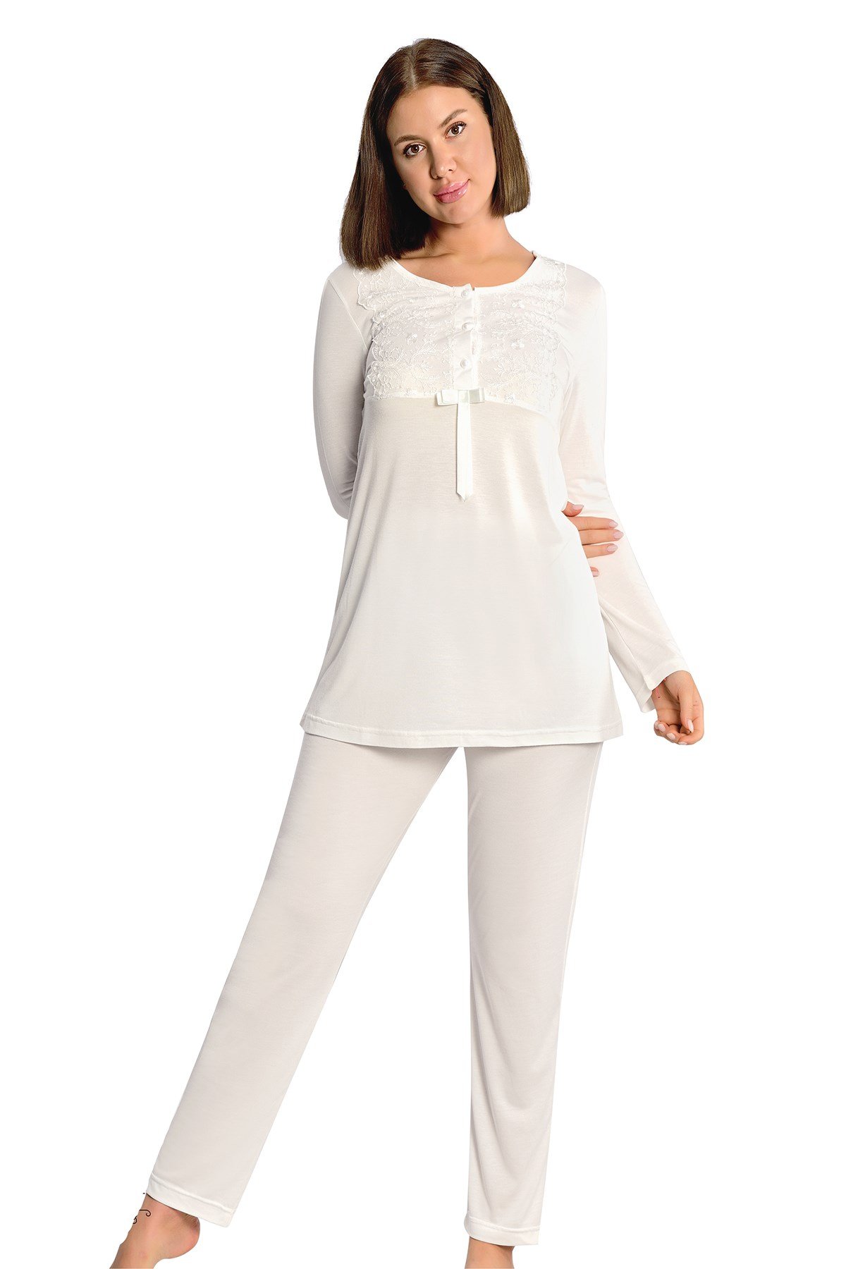 Lohusa Hamile 2353 Ekru  Lohusa Pijama Takımı