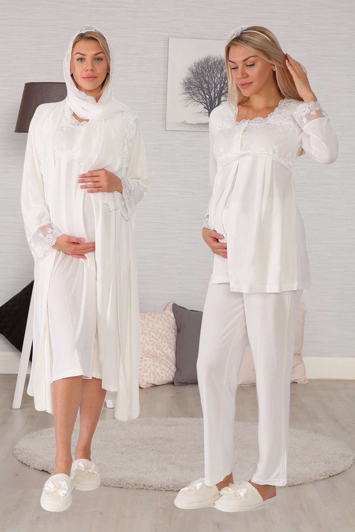 Lohusa Hamile 2406 Ekru Tesettürlü Lohusa Hamile 7li Set