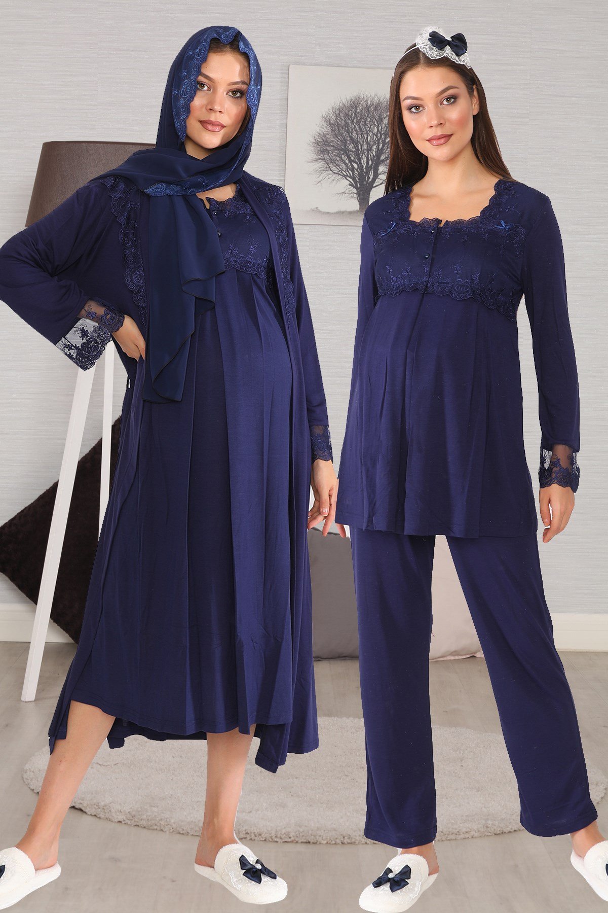 Lohusa Hamile 2406 Lacivert Tesettürlü Lohusa Hamile 7li Set