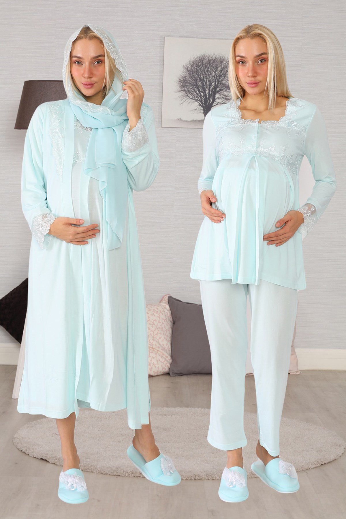 Lohusa Hamile 2406 Turkuaz Tesettürlü Lohusa Hamile 7li Set