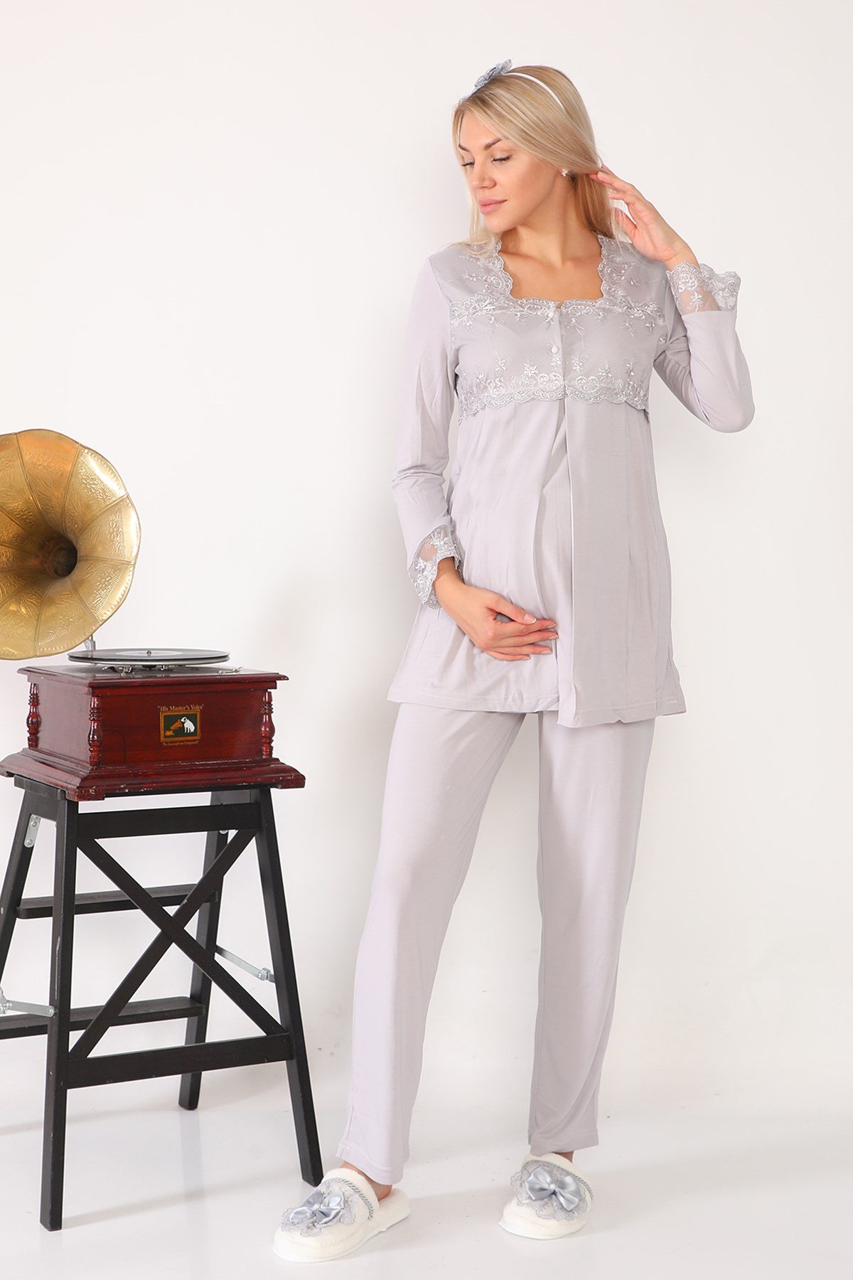Lohusa Hamile 2603 Gri Lohusa Pijama