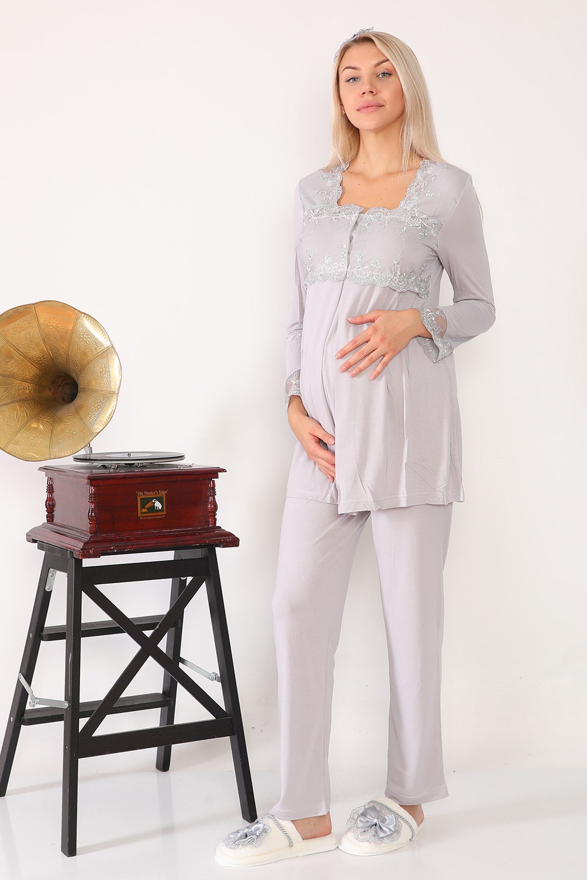Lohusa Hamile 2603 Gri Lohusa Pijama