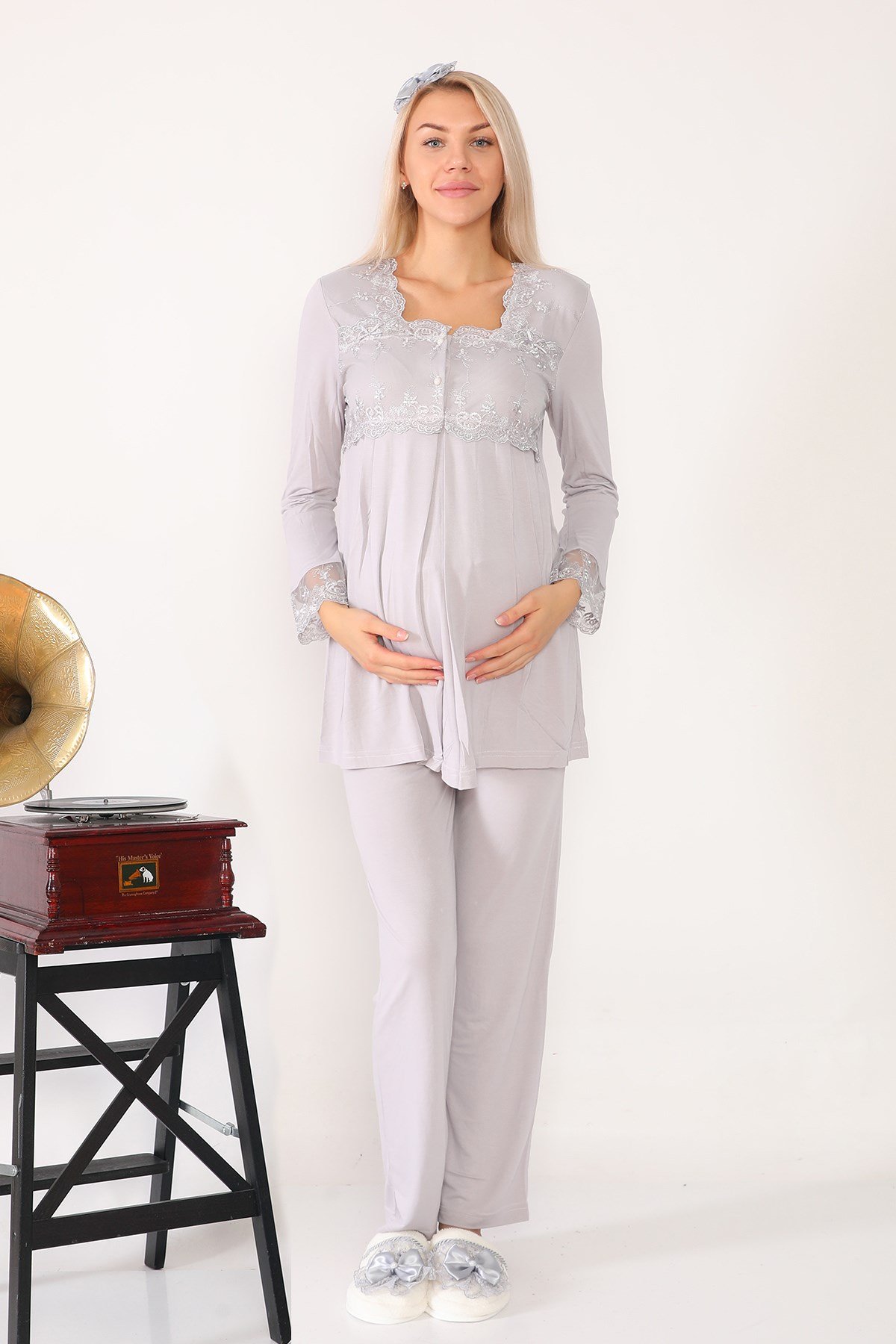 Lohusa Hamile 2603 Gri Lohusa Pijama