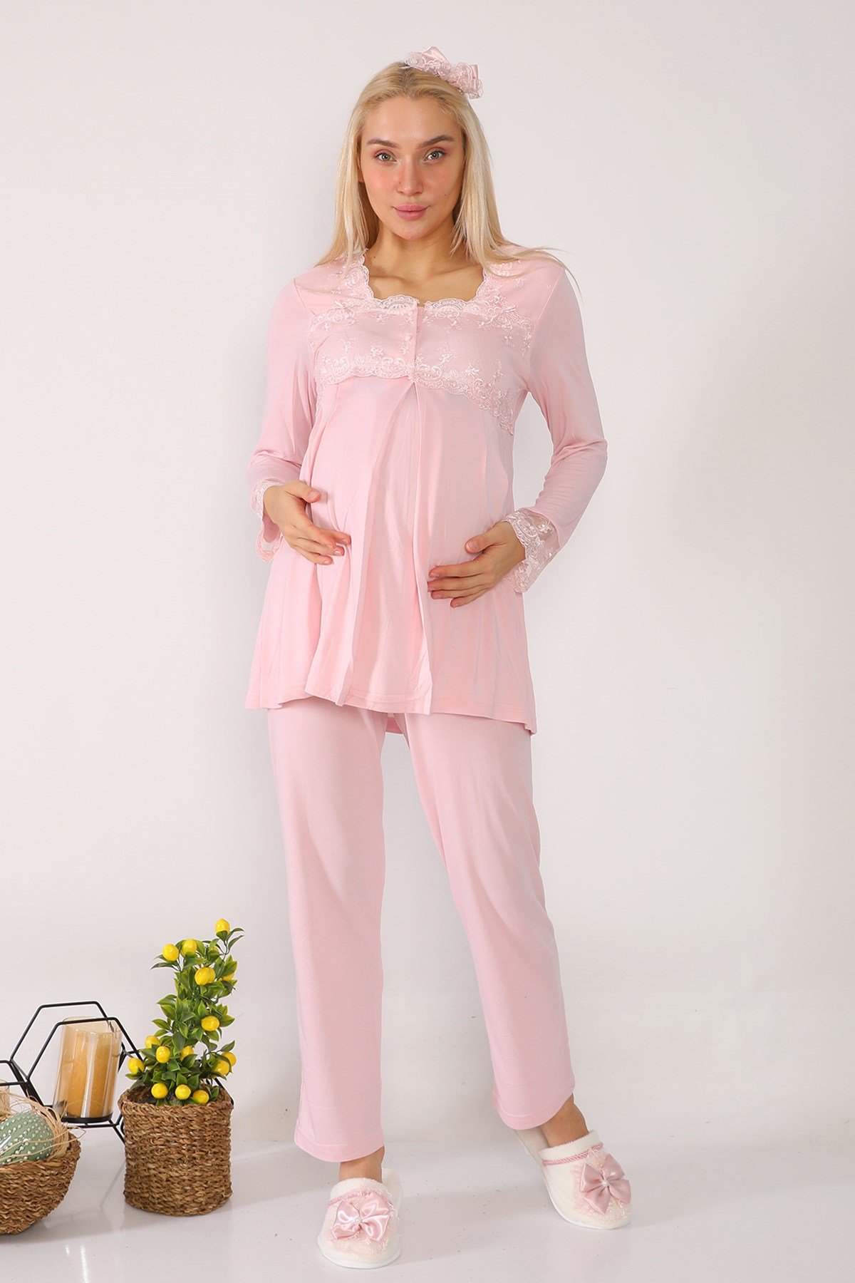 Lohusa Hamile 2603 Pembe Lohusa Pijama
