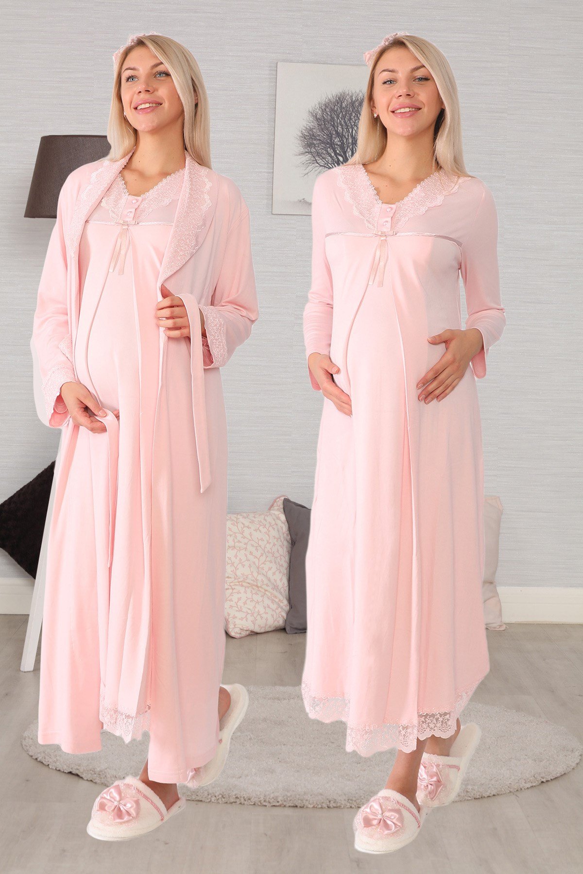 Lohusa Hamile 6035 Pudra Sabahlıklı Lohusa Gecelik Takımı