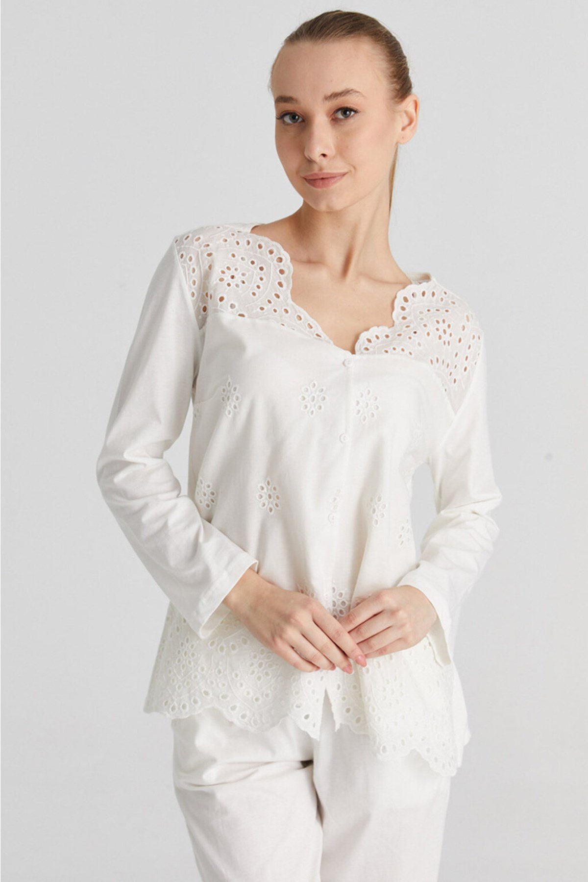 Magic Form 17108 Ekru Brodeli Lohusa Pijama Takımı