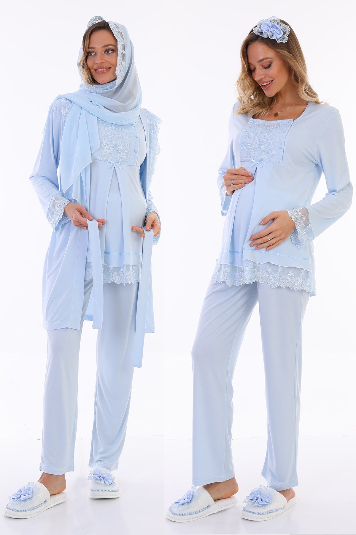 Mavi Tesettür Sabahlıklı Lohusa hamile 6lı Set 30440