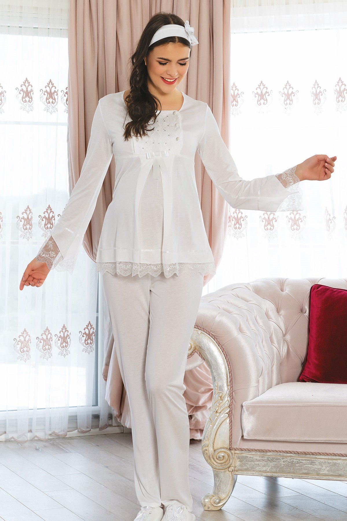 Mecit 1820 Taş Detaylı Lohusa Pijama Takımı