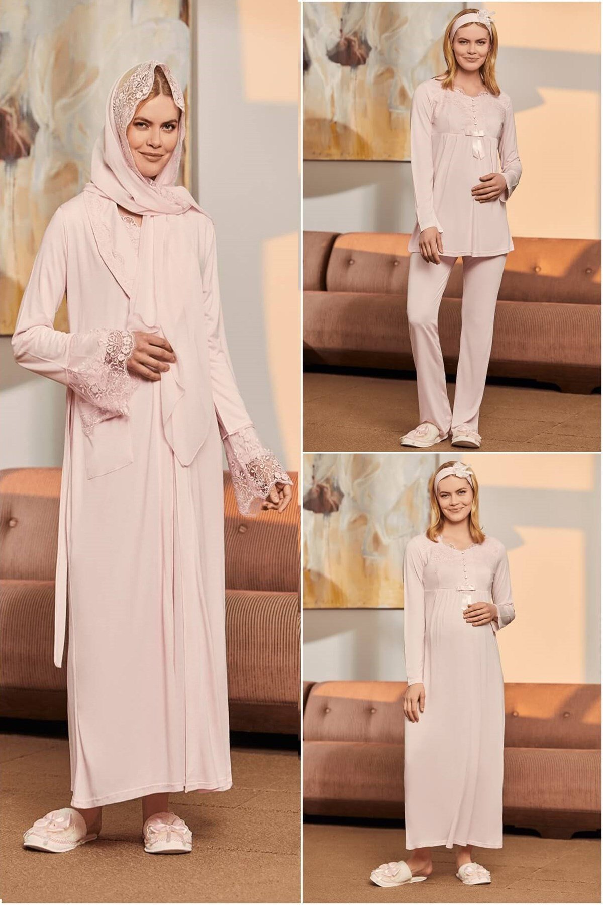 Mecit 1924 Pembe Tesettür Lohusa Set