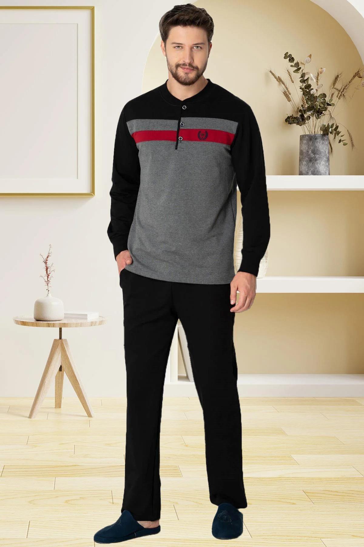 Mecit 2763 Gri %100 Pamuk Büyük Beden Erkek Pijama Takımı