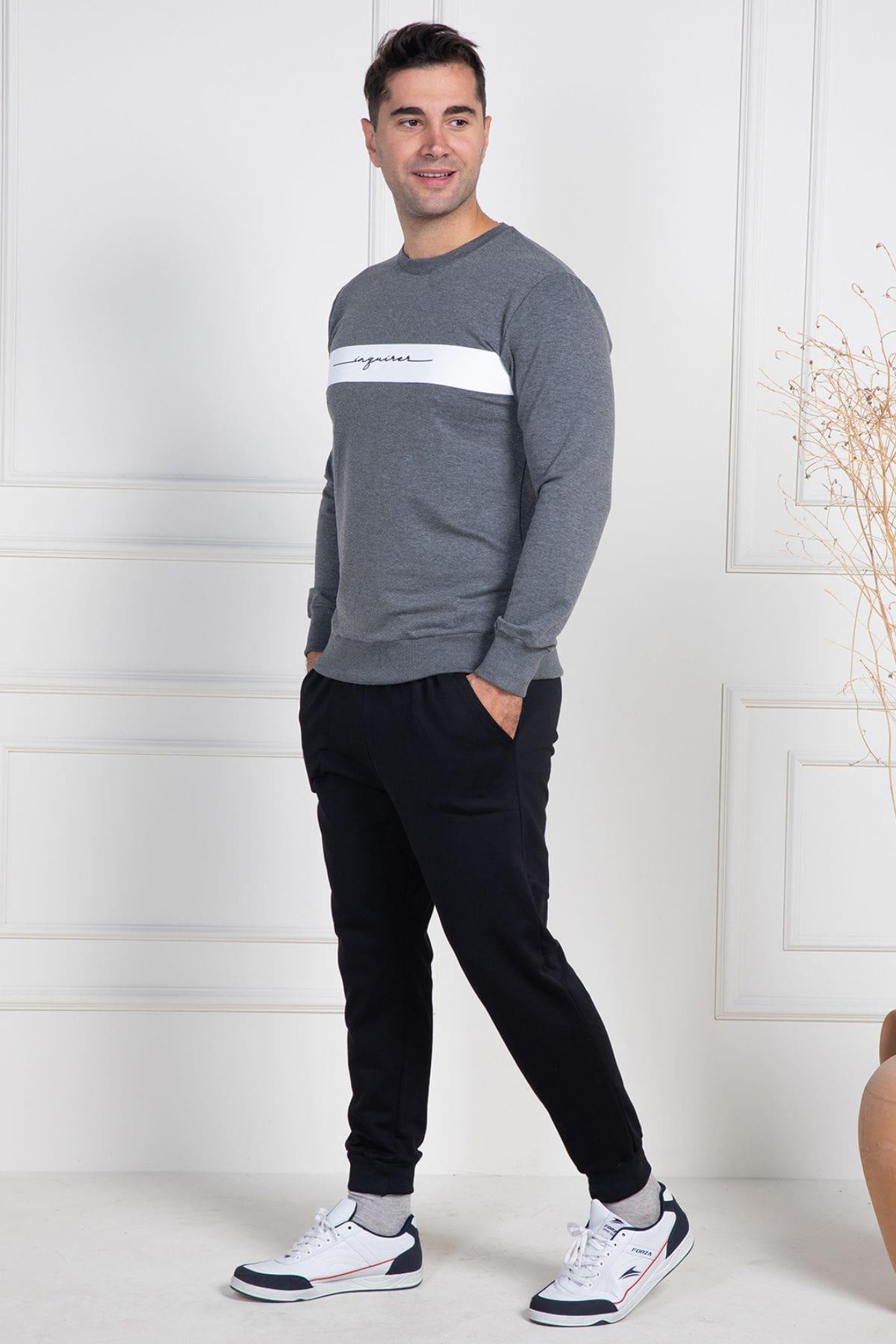 Mecit 2910 Gri İki İp Örme Spor Model Erkek Pijama Takımı