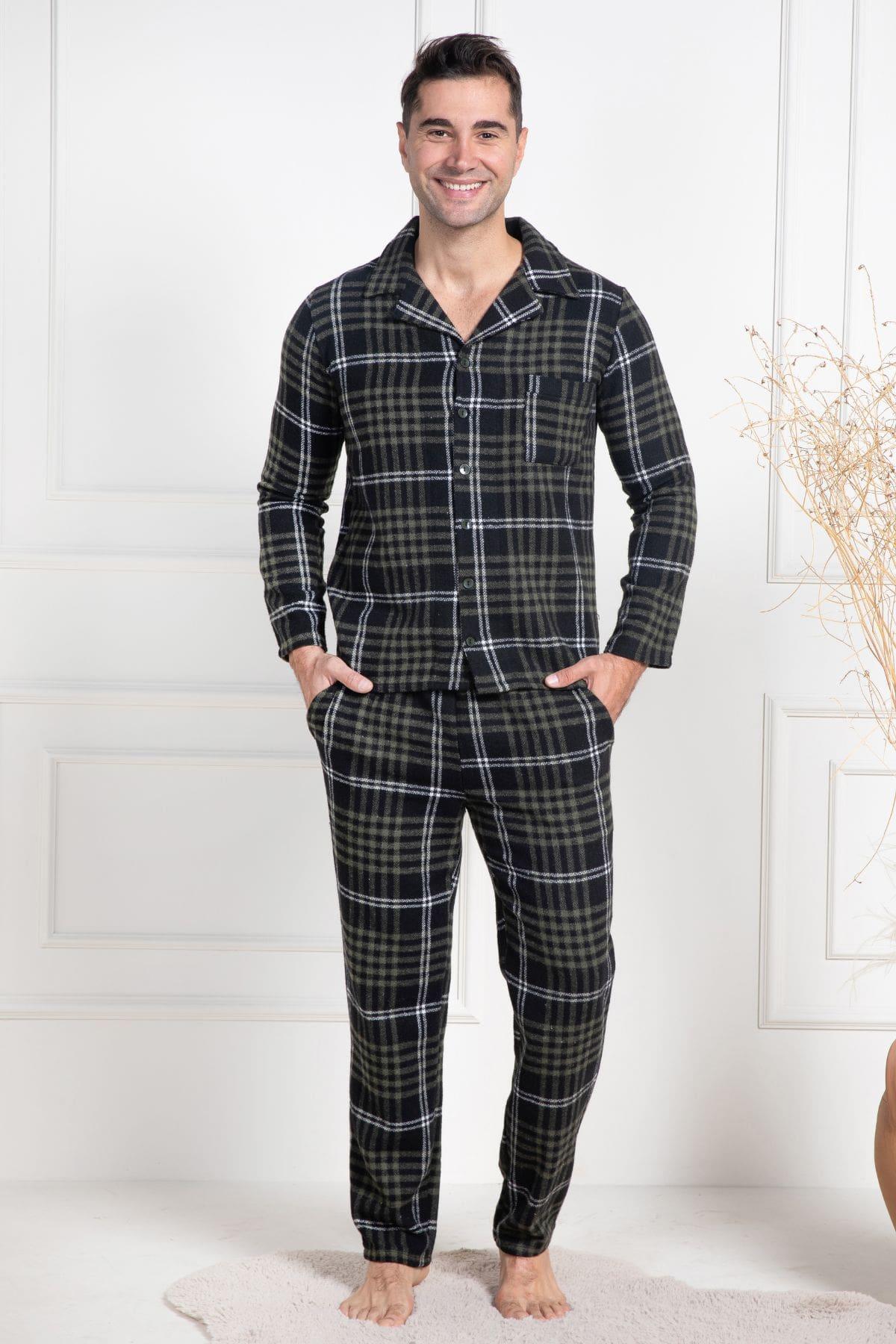 Mecit 2950 Yeşil Ekoseli Büyük Beden Kışlık Erkek Pijama Takımı