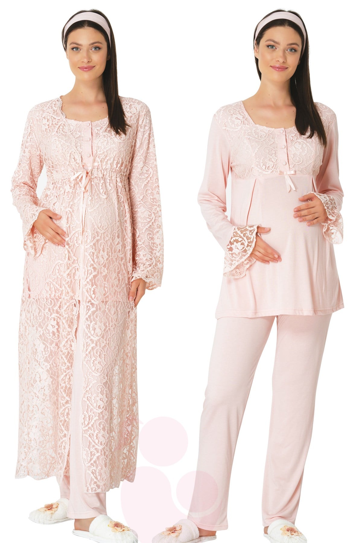 Mecit 5322 Pudra Pembe Sabahlıklı Lohusa Pijama
