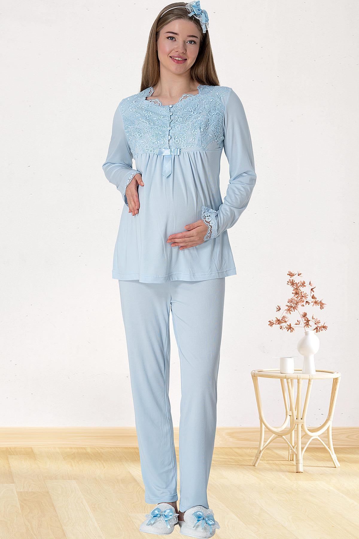 Mecit 5417 Blue Long Maternity Nightgown