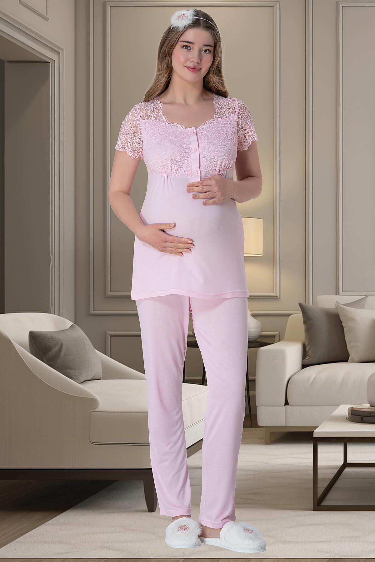 Mecit 6009 Pembe Dantelli Lohusa Pijama Takımı