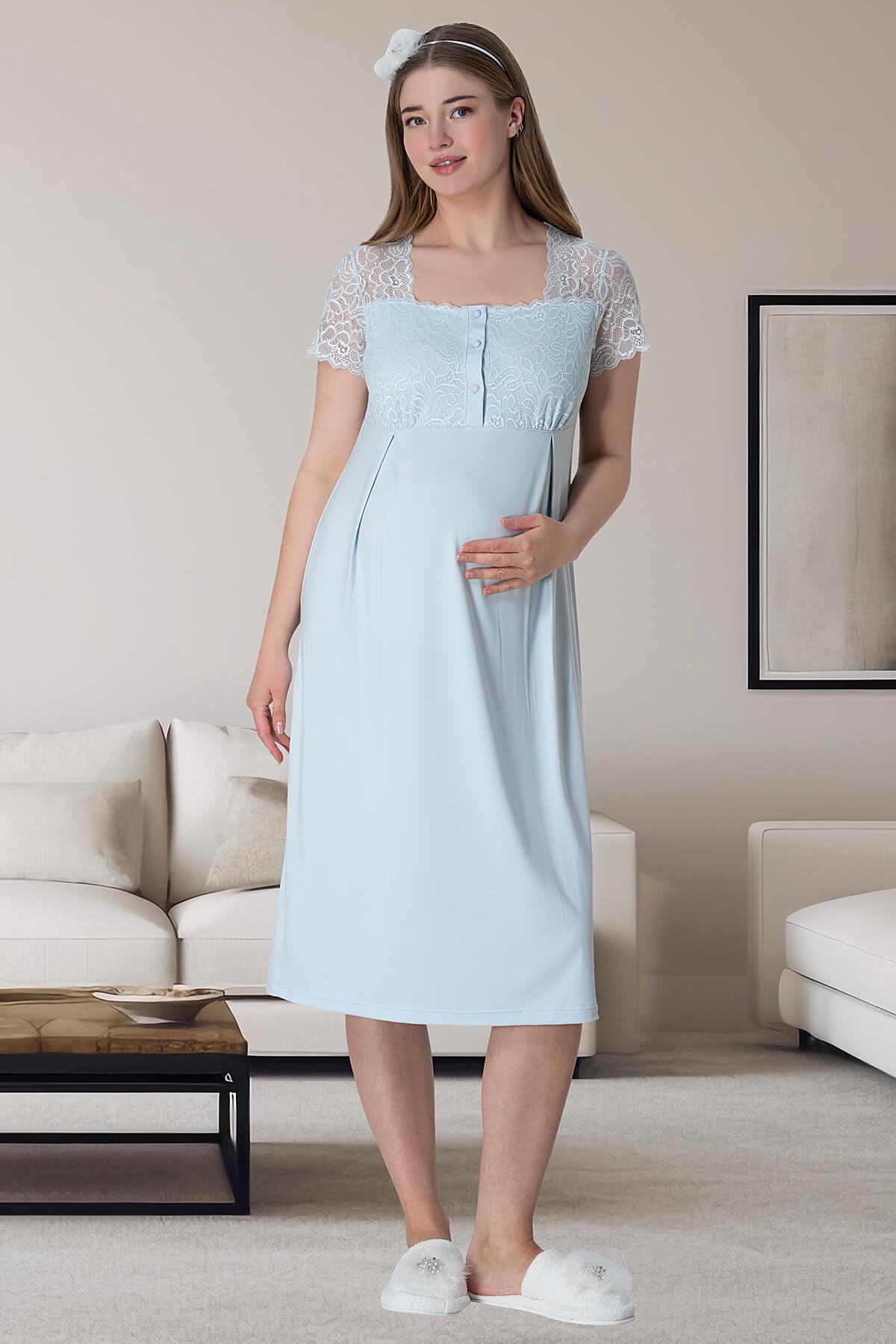 Mecit 6063 Mavi Çizgi Sabahlıklı 4lü Lohusa Set