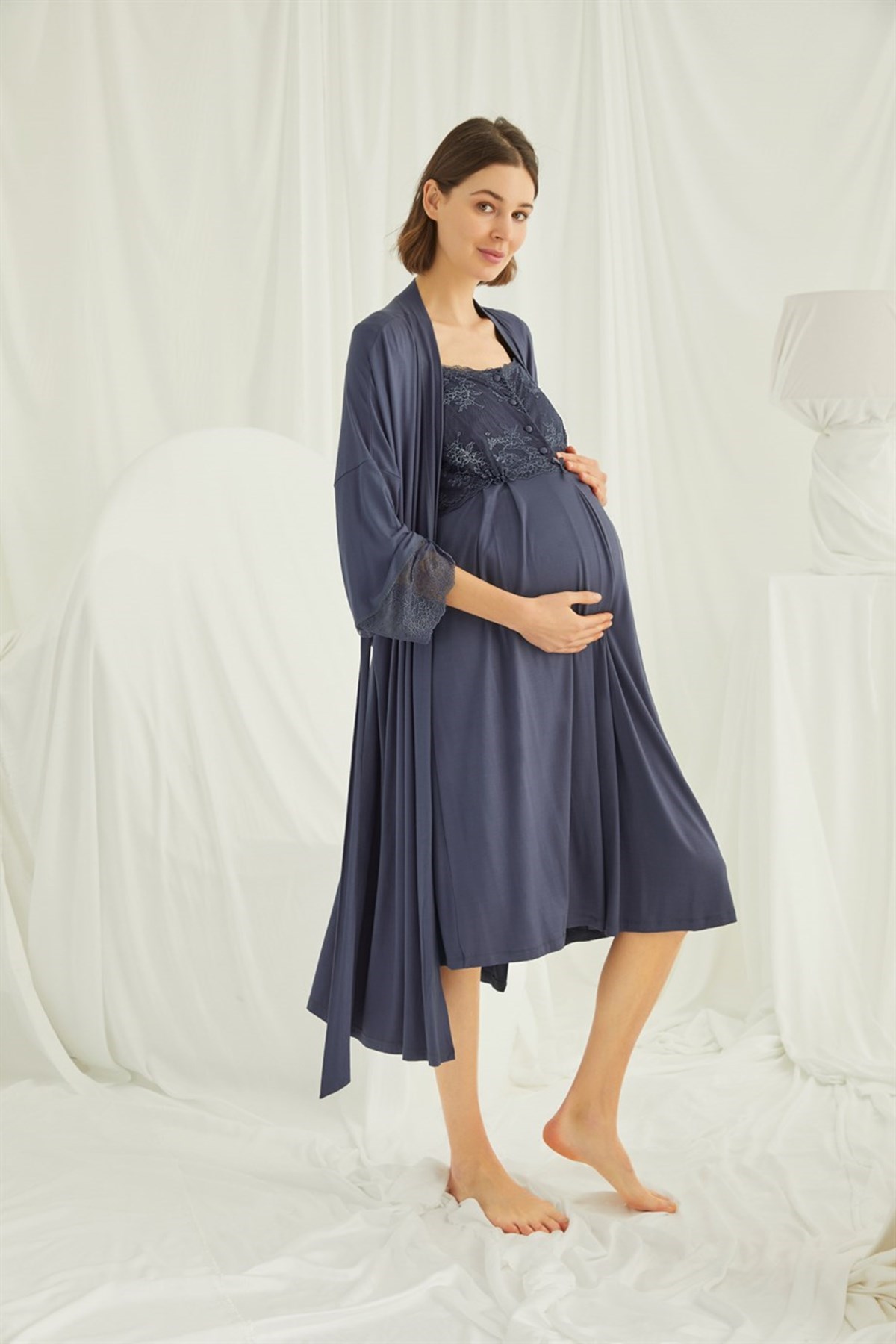 Monamise 18210305 Dantel Detaylı 4'lü Lohusa Seti