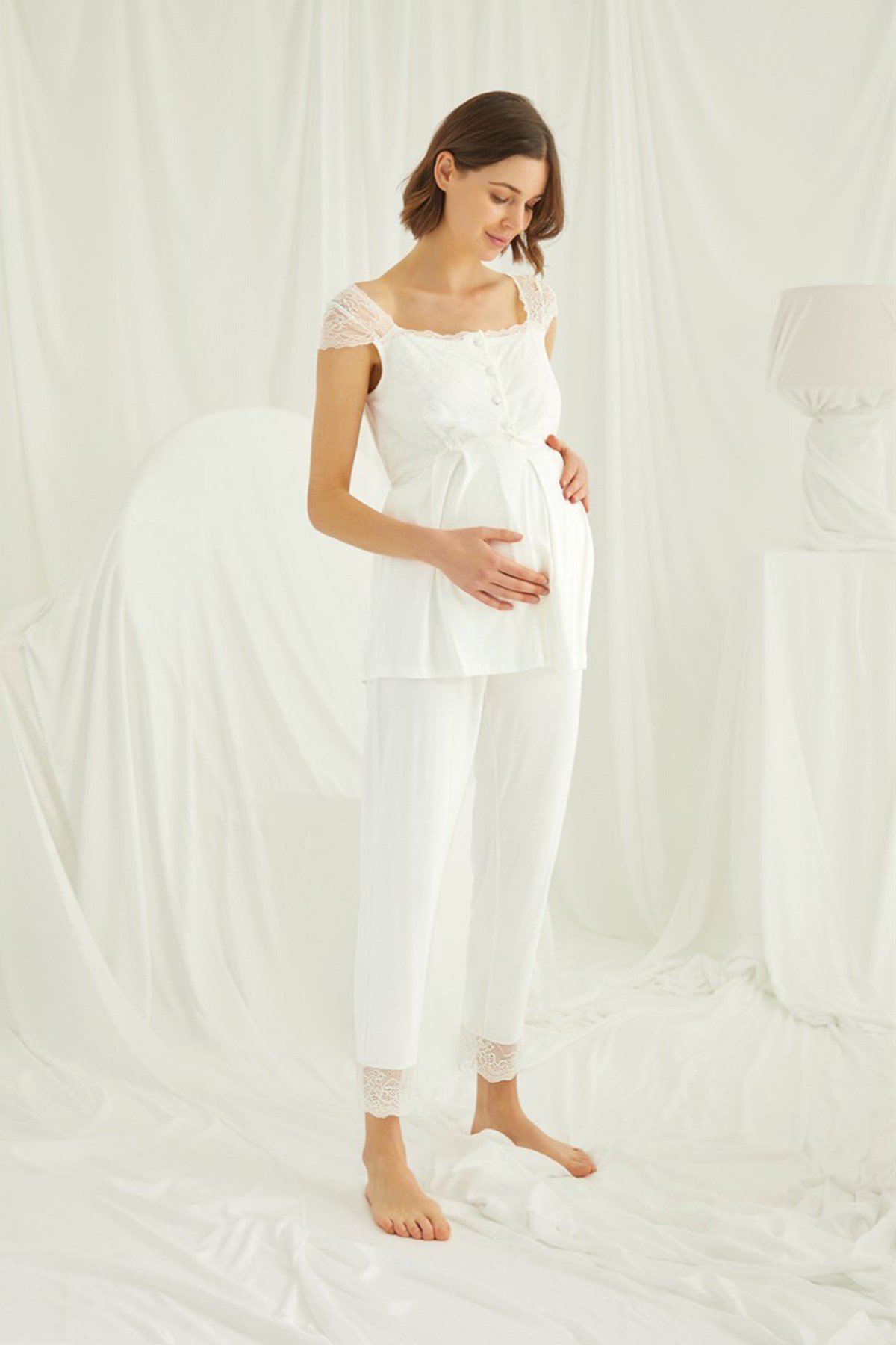 Monamise 18303 Omuzları Dantel Detaylı Lohusa Pijama Takımı