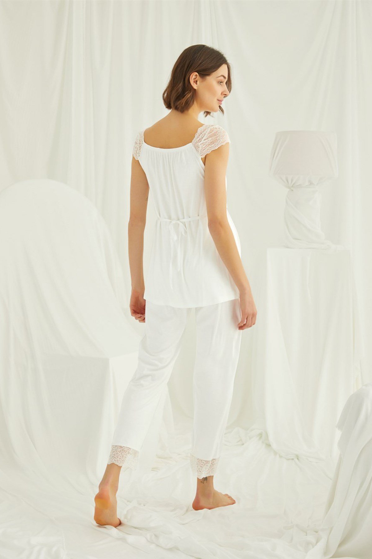 Monamise 18303 Omuzları Dantel Detaylı Lohusa Pijama Takımı