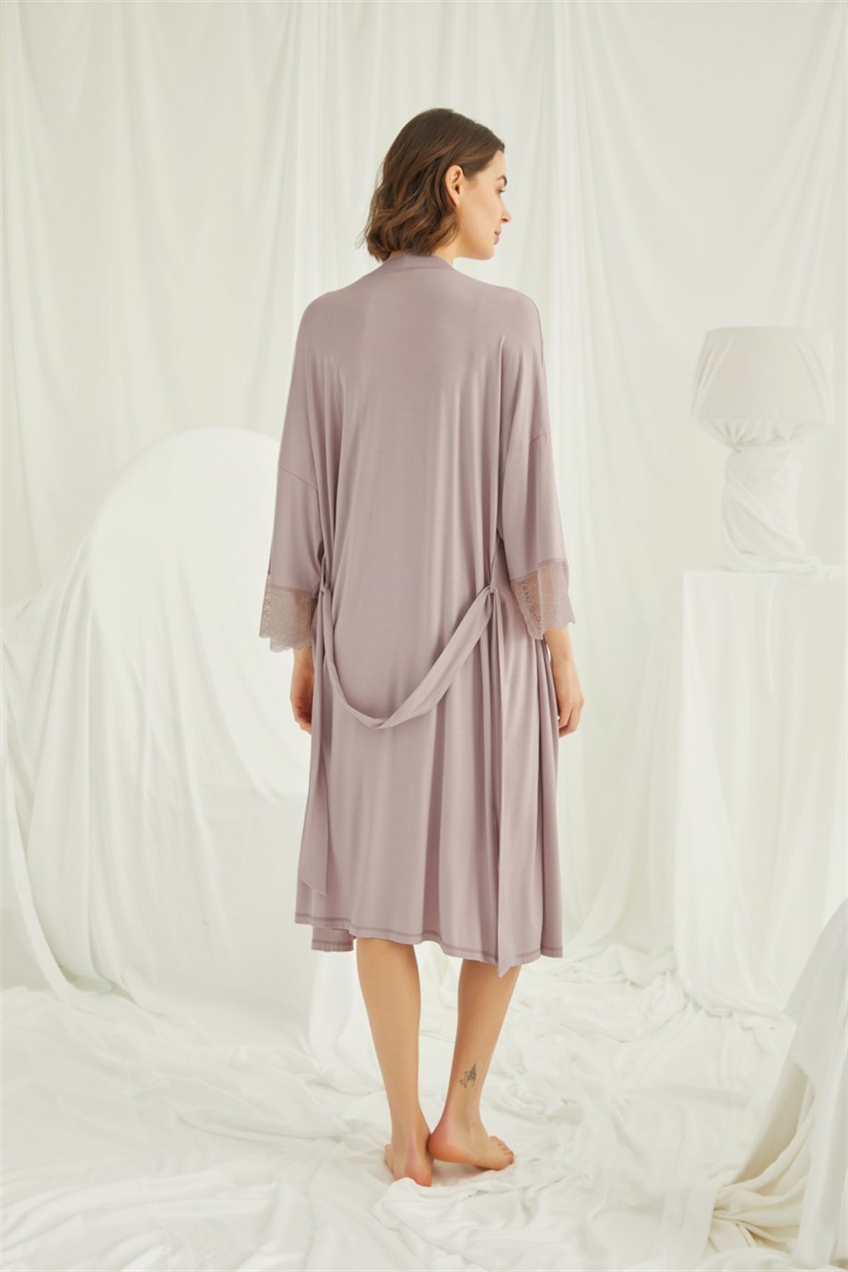 Monamise 18430 milk Maternity Nightgown with Long Robe Set