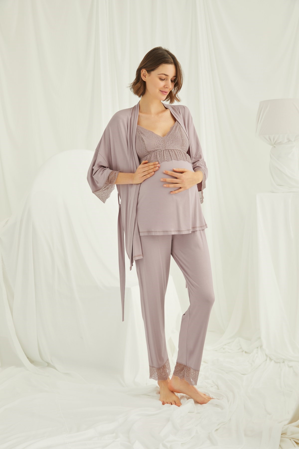 Monamise 18431 Maternity Pajama with Robe Set for Hospital and Home