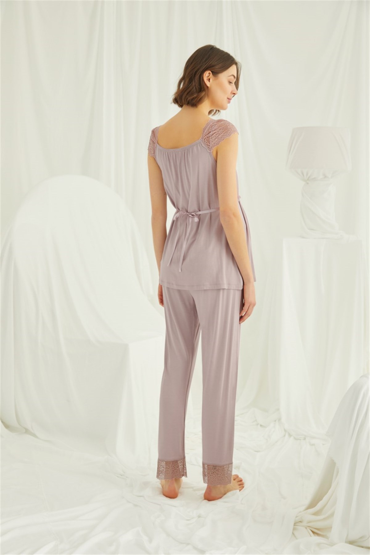Monamise 18440 Lace Detailed Shoulders Maternity Pajama Takımı