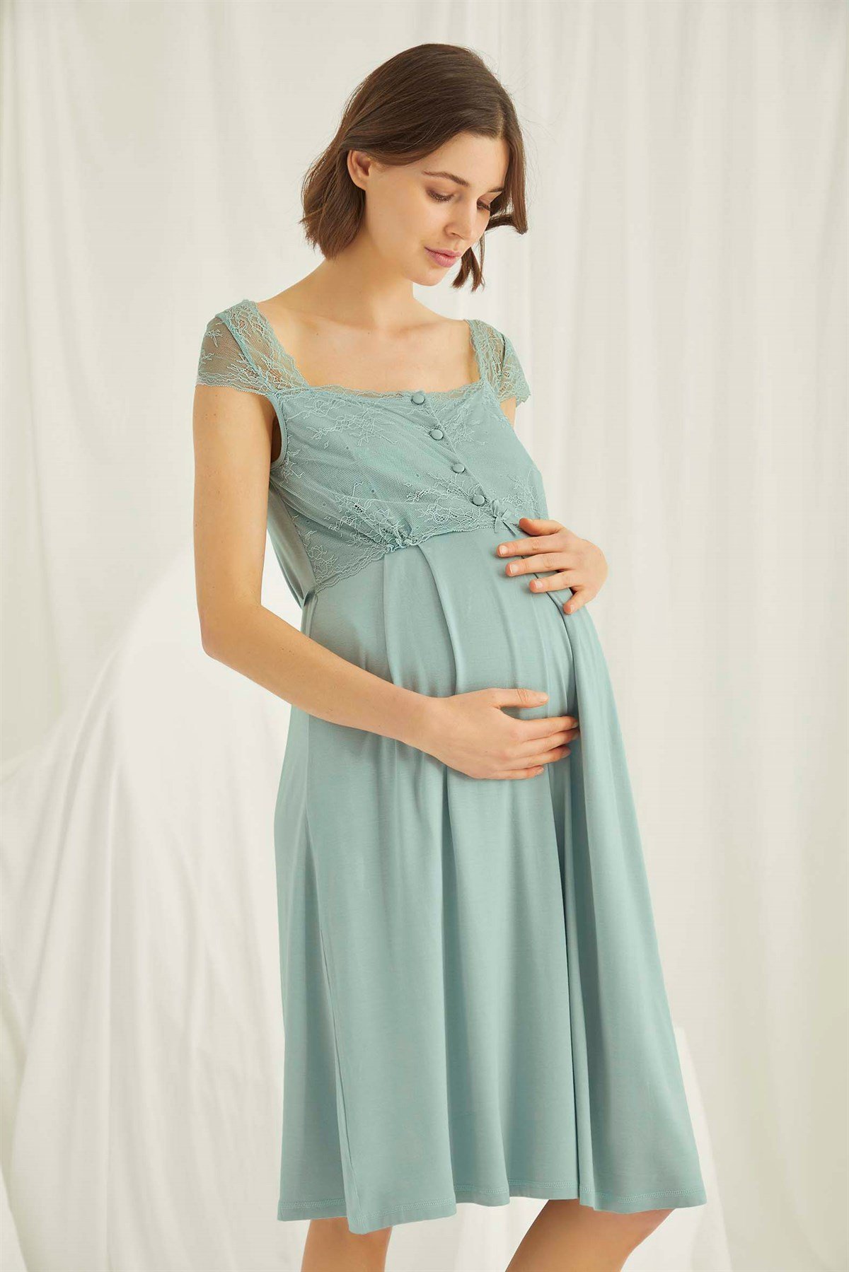 Monamise 18467 Dantel Sabahlıklı Lohusa Gecelik Takımı