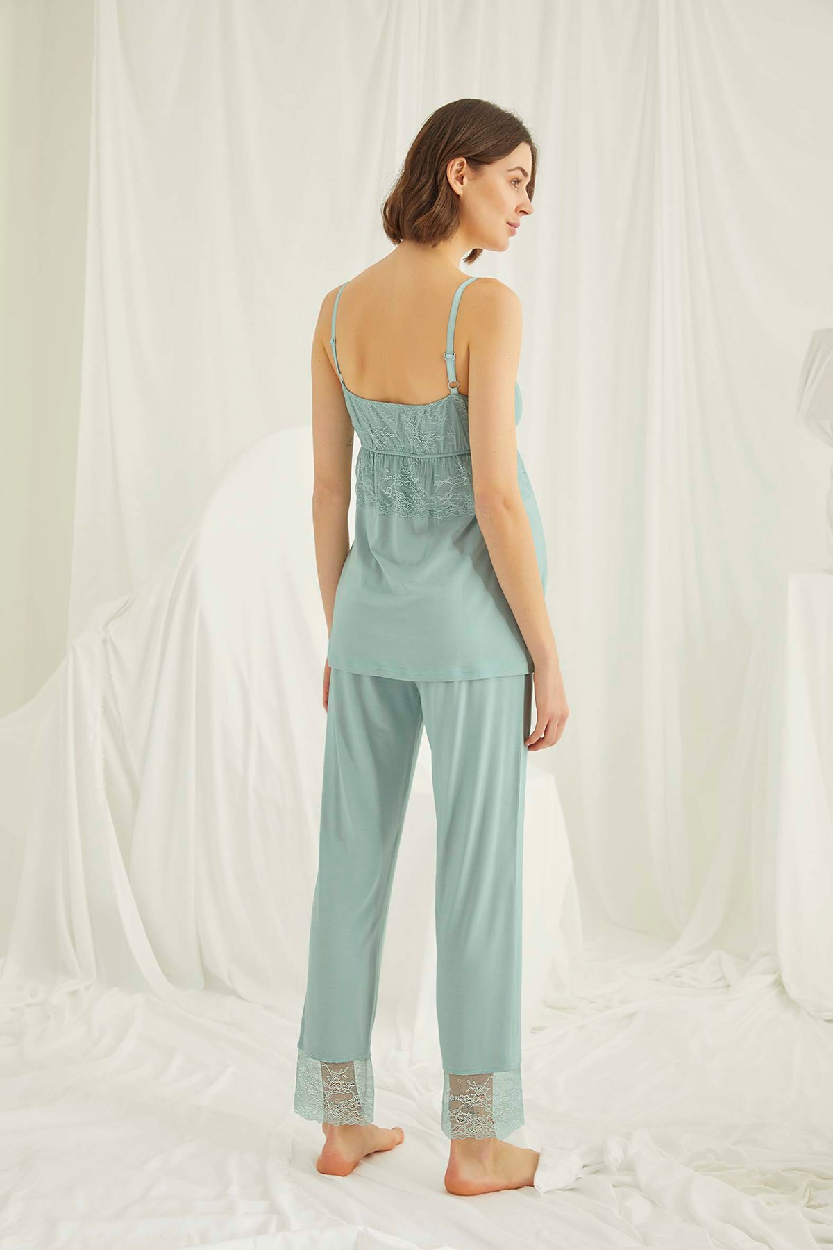 Monamise 18469 Dantel Sabahlıklı Lohusa Pijama Takımı