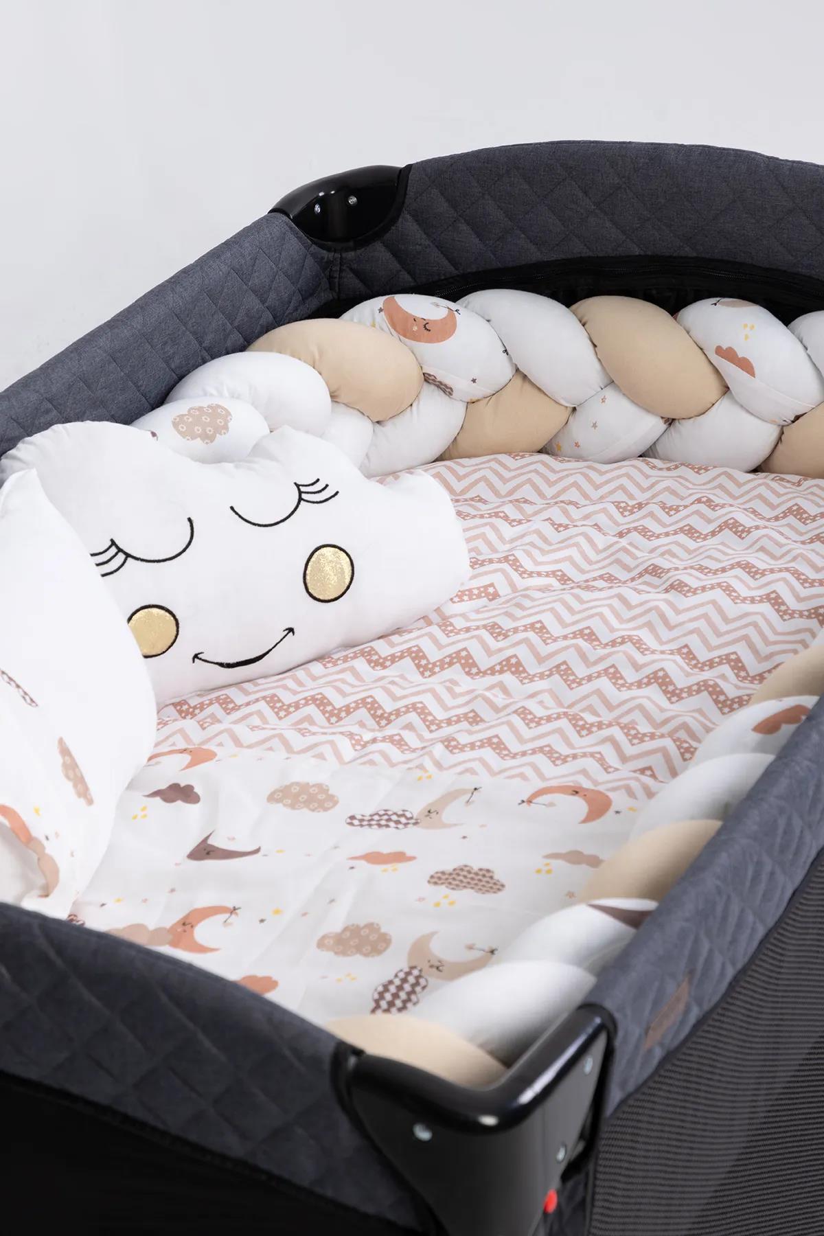 Örgülü Park Beşik 6lı Kahve Bebek Uyku Seti