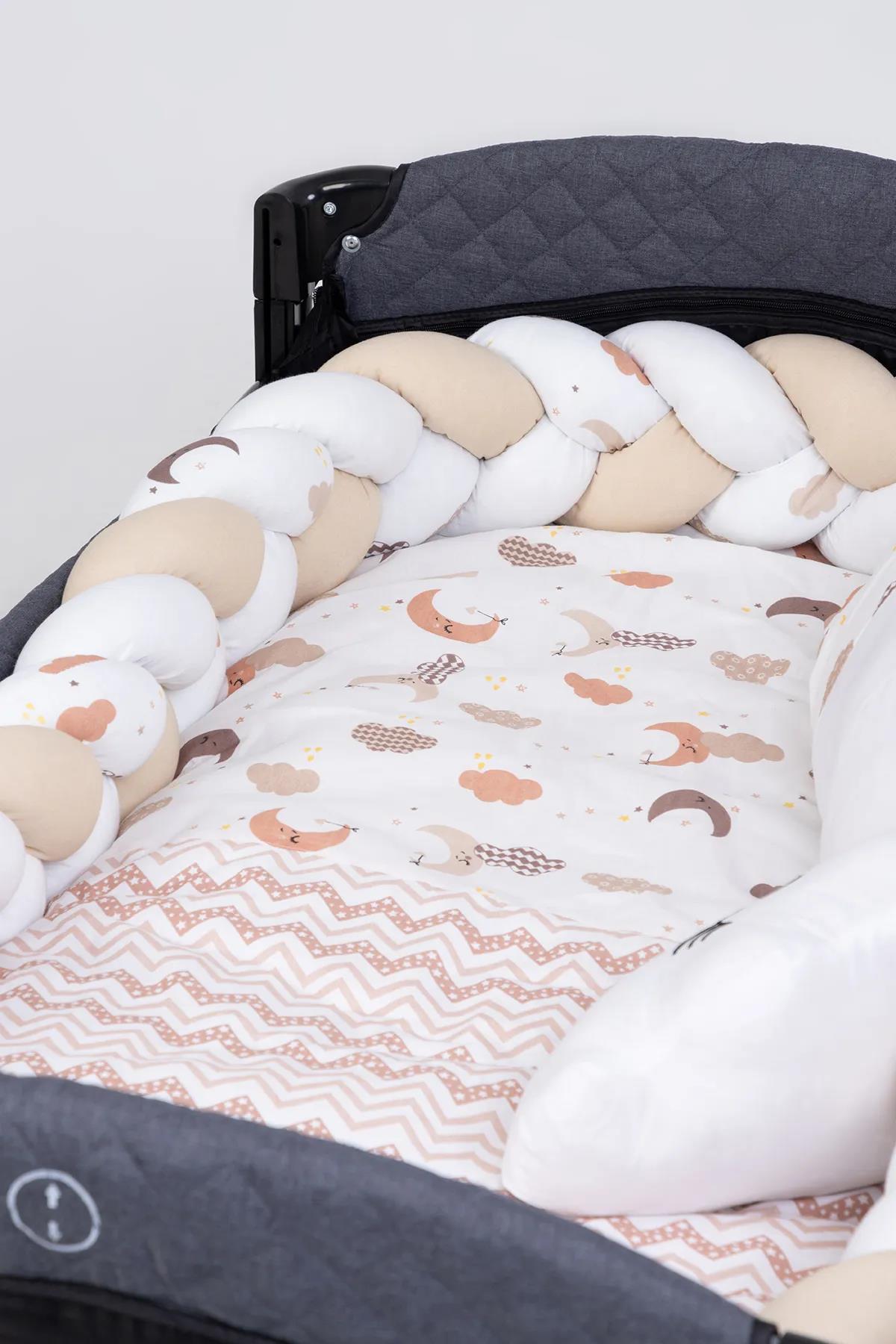 Örgülü Park Beşik 6lı Kahve Bebek Uyku Seti