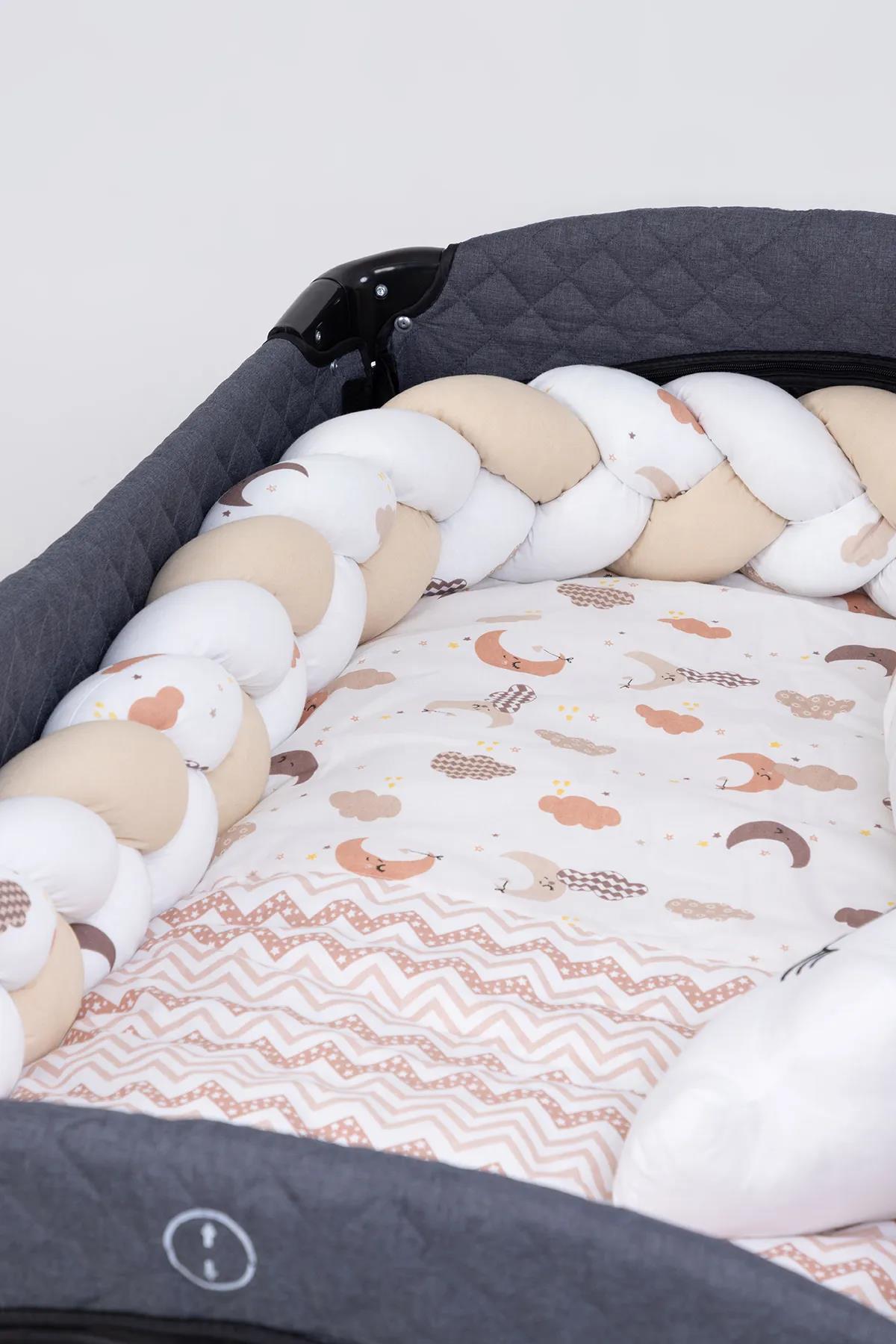 Örgülü Park Beşik 6lı Kahve Bebek Uyku Seti