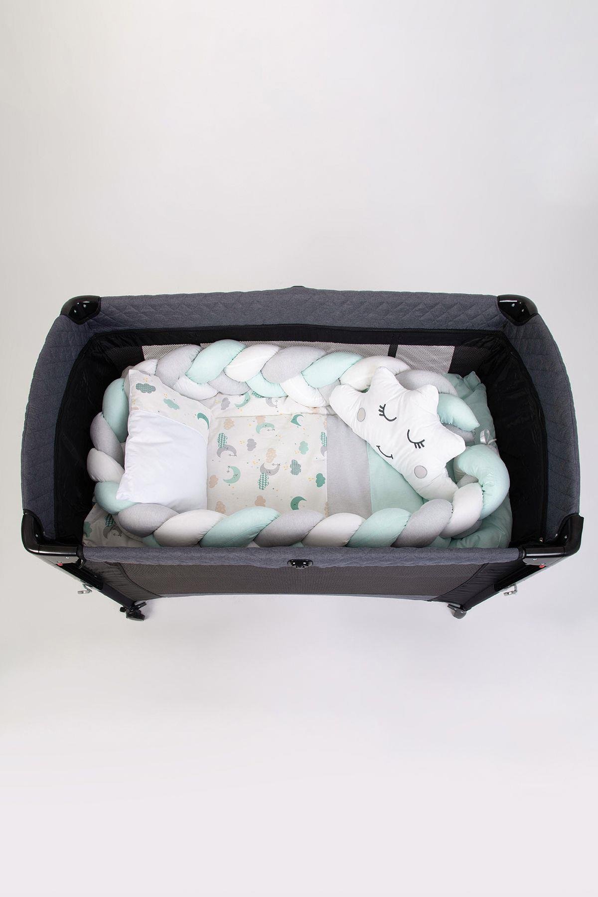 Örgülü Park Beşik 6lı Mint Bebek Uyku Seti