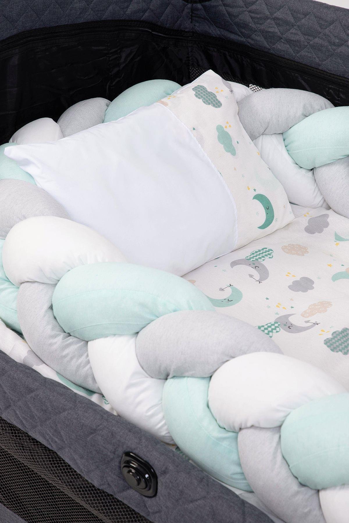 Örgülü Park Beşik 6lı Mint Bebek Uyku Seti