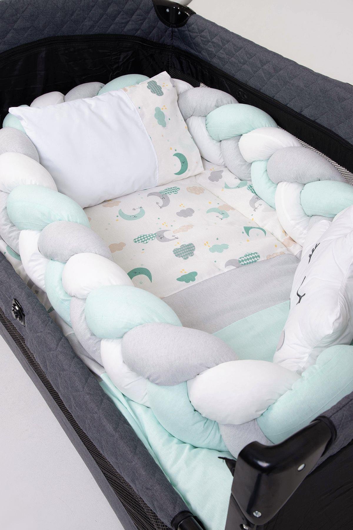 Örgülü Park Beşik 6lı Mint Bebek Uyku Seti