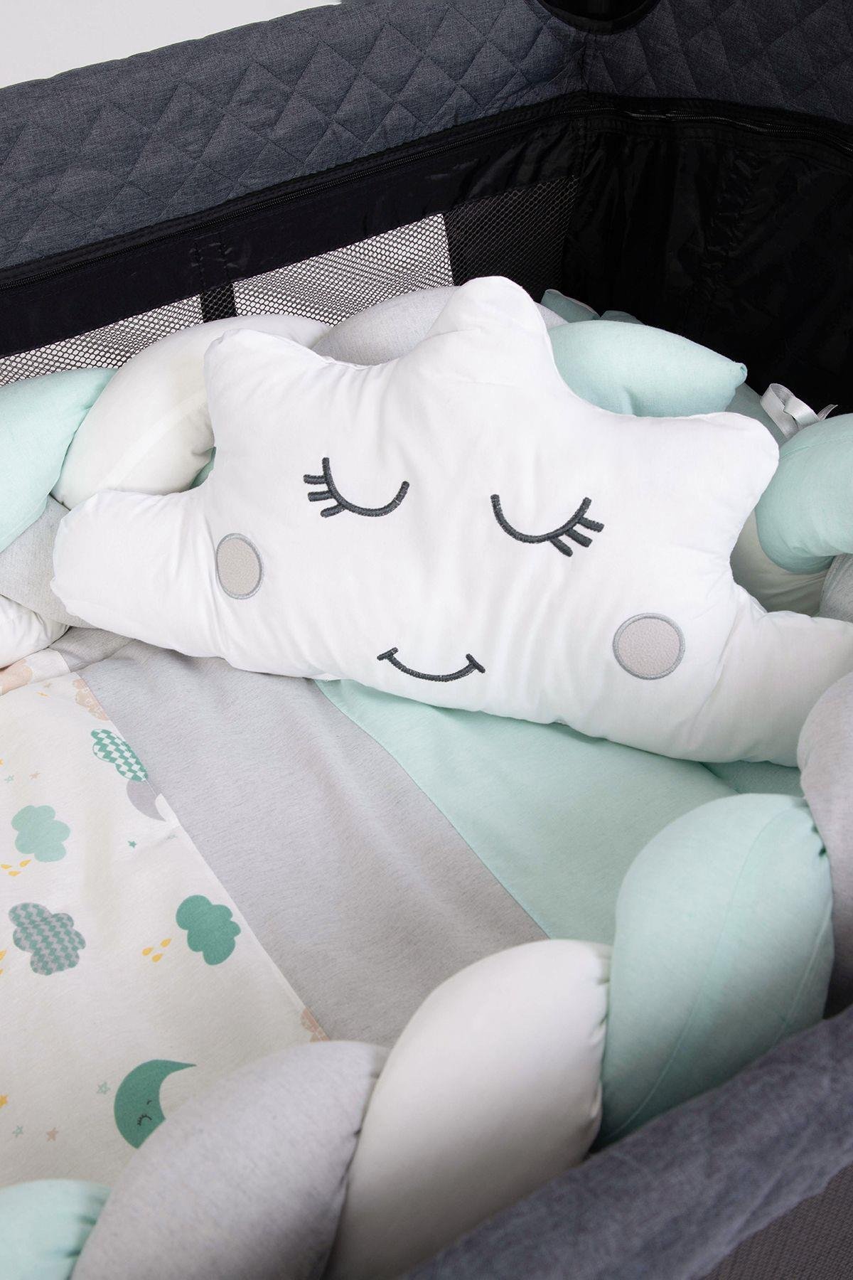 Örgülü Park Beşik 6lı Mint Bebek Uyku Seti