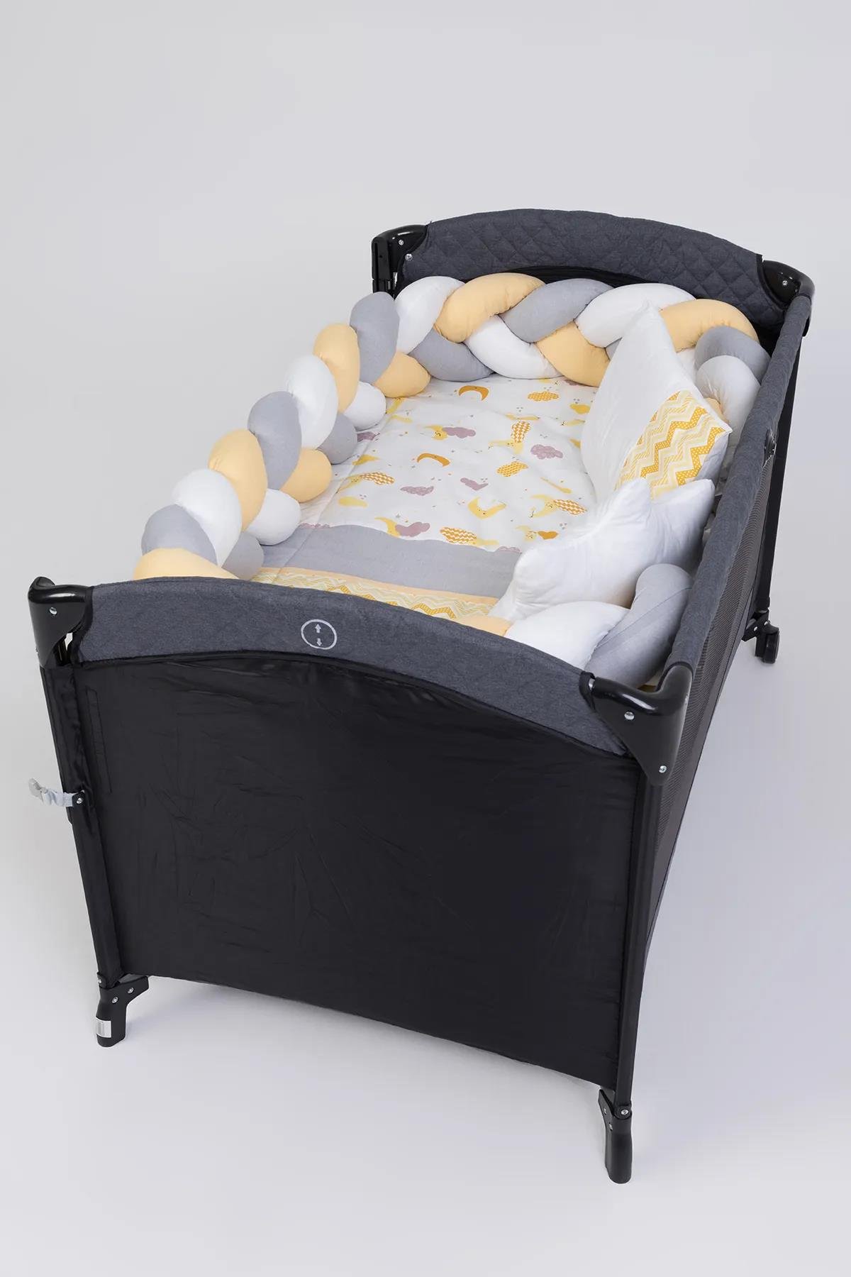 Park Beşik Sarı-Gri Desenli 6lı Bebek Uyku Seti