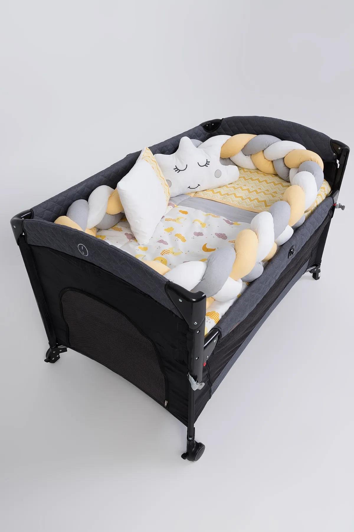 Park Beşik Sarı-Gri Desenli 6lı Bebek Uyku Seti