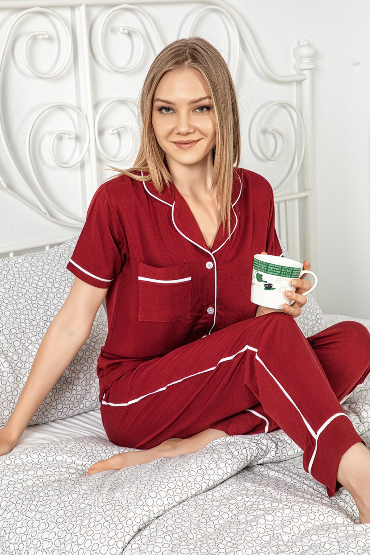 Polat Yıldız 60317 Kısa Kol Önden Düğmeli Lohusa Pijama