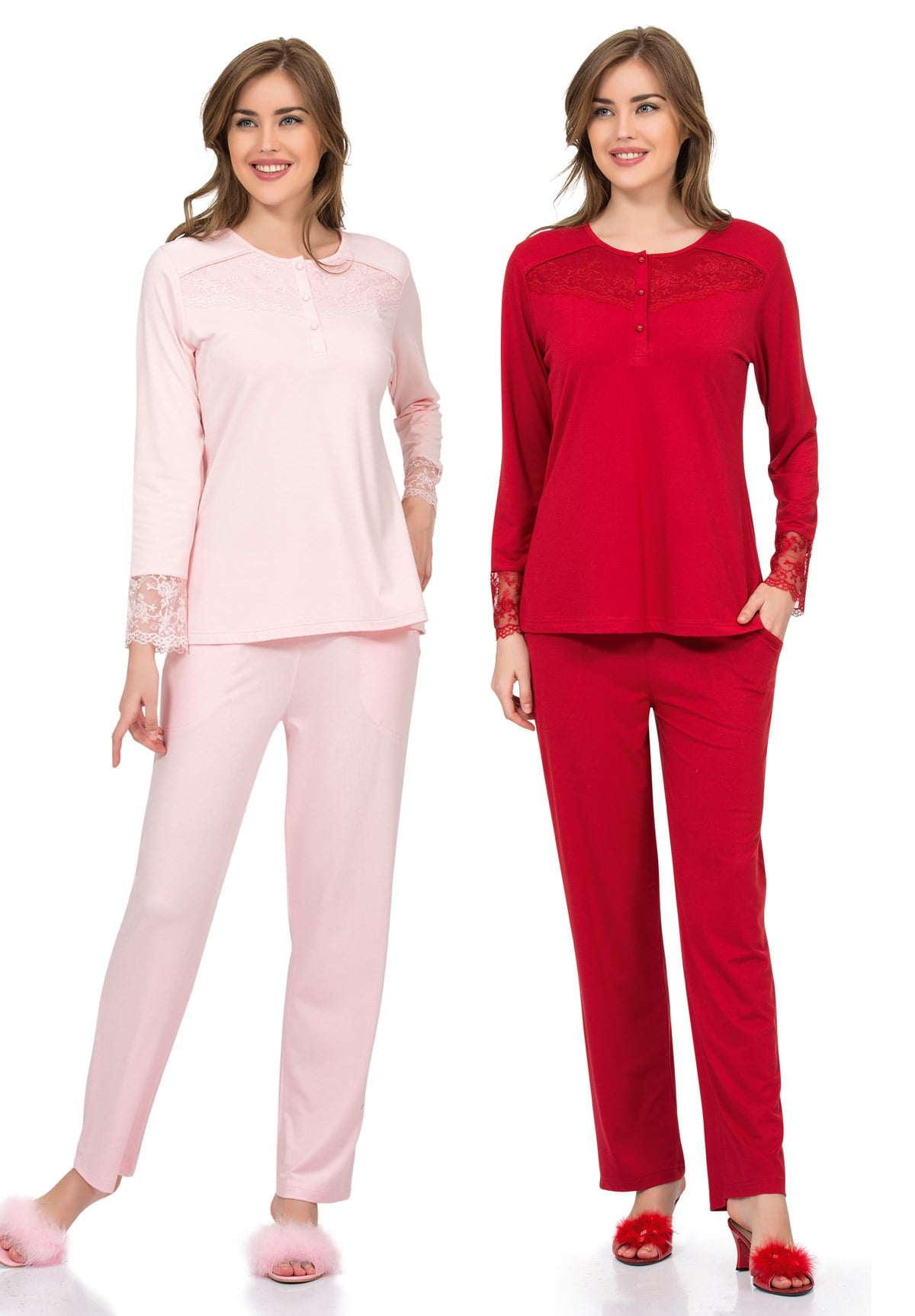 Poleren 5956 Kolları Dantelli Lohusa Pijama Takımı