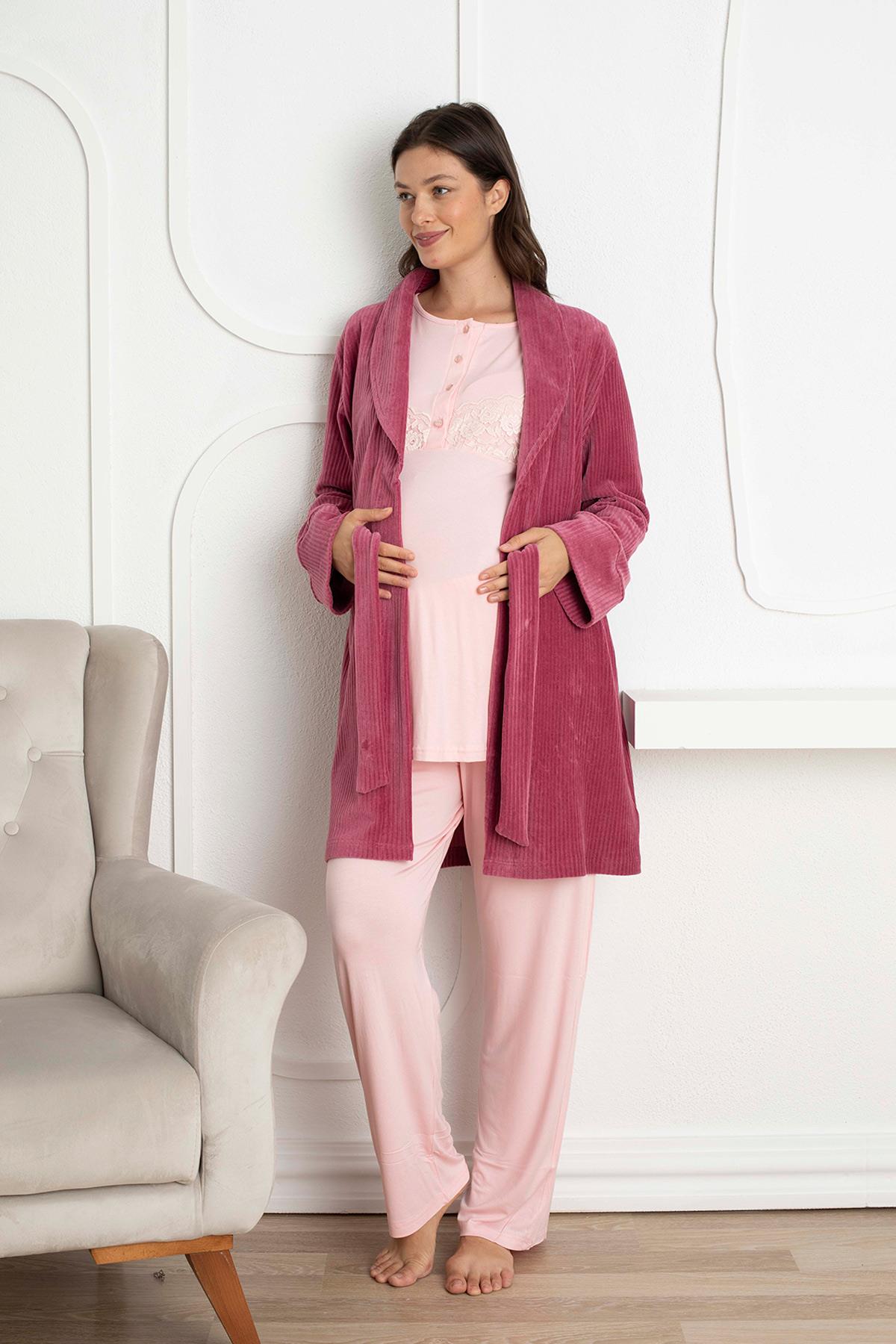 Rimel Life 2345 Kadife Sabahlıklı Lohusa Pijama Takımı